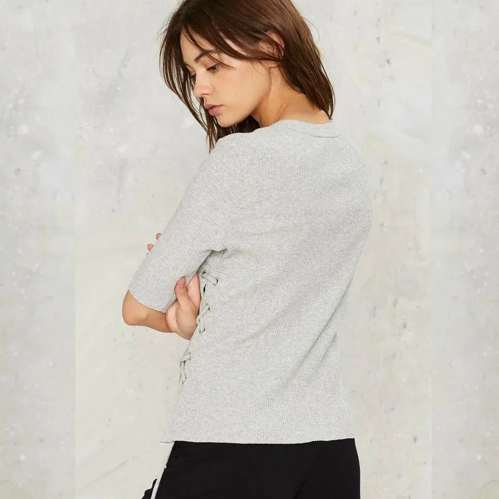 Fashsion Side Lace Up Pull Over Sweater