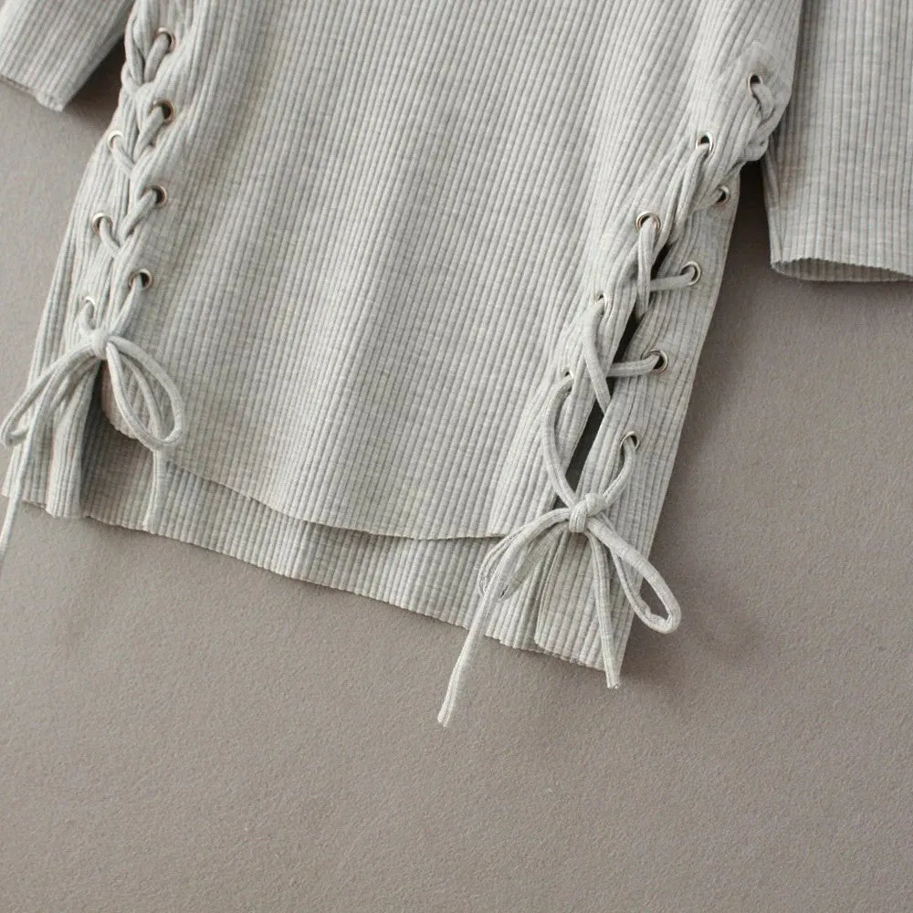 Fashsion Side Lace Up Pull Over Sweater
