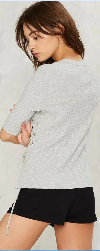 Fashsion Side Lace Up Pull Over Sweater