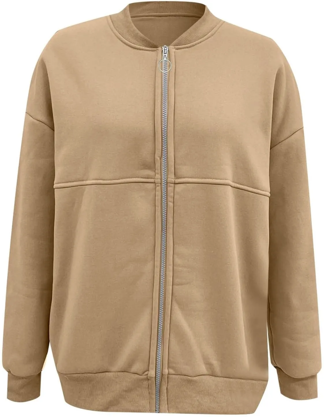 Fleece Jacket Women Zip Up Sweatshirt Casual Loose Fit Oversized Hoodie Trendy Bomber Jacket Long Sleeve Coats