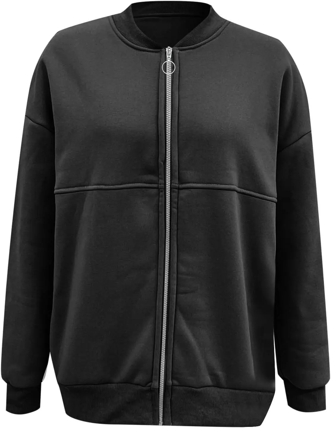Fleece Jacket Women Zip Up Sweatshirt Casual Loose Fit Oversized Hoodie Trendy Bomber Jacket Long Sleeve Coats