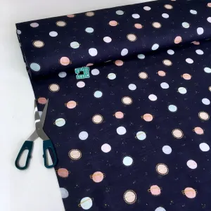 Happy Planets - GOTS Double Gauze - Navy Blue