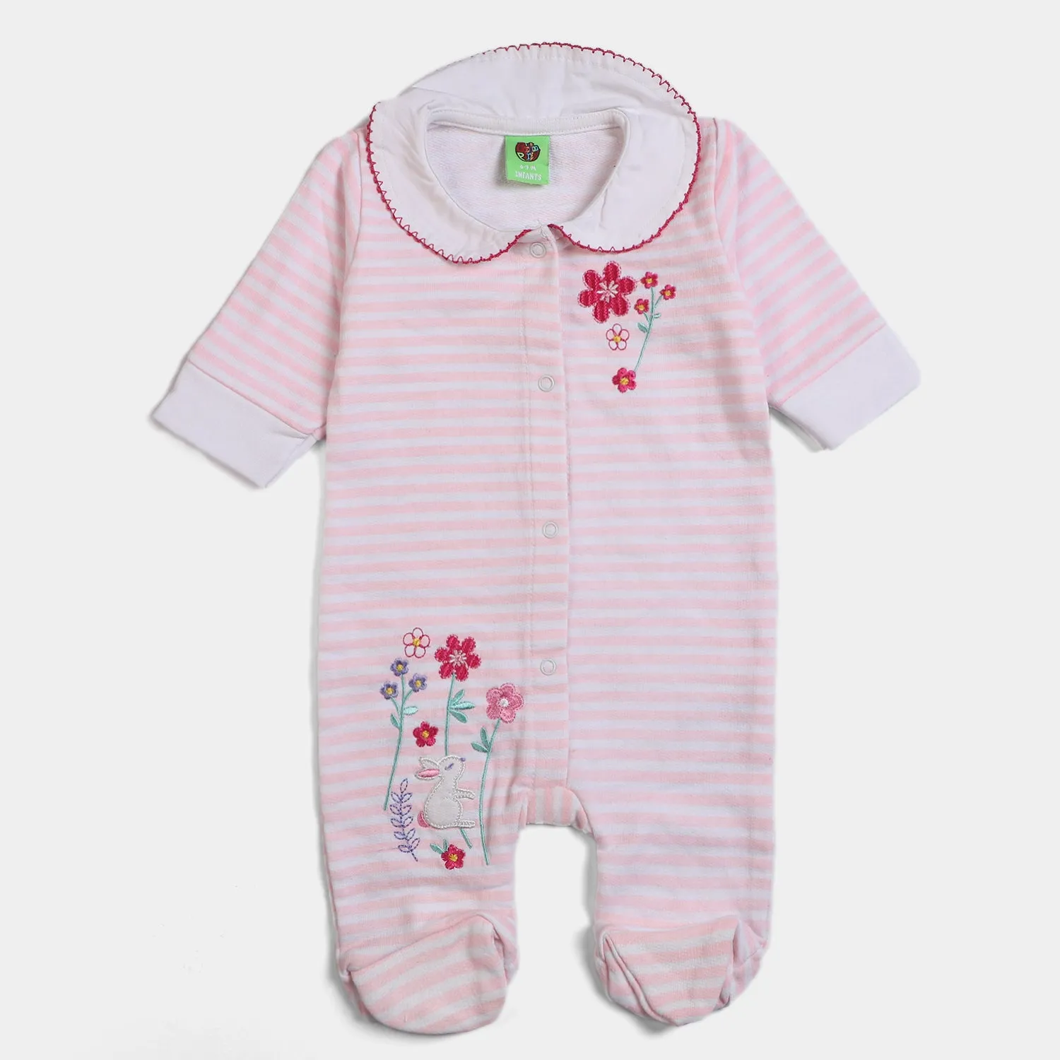 Infant Girls Knitted Rompers Flower Embroidery-White
