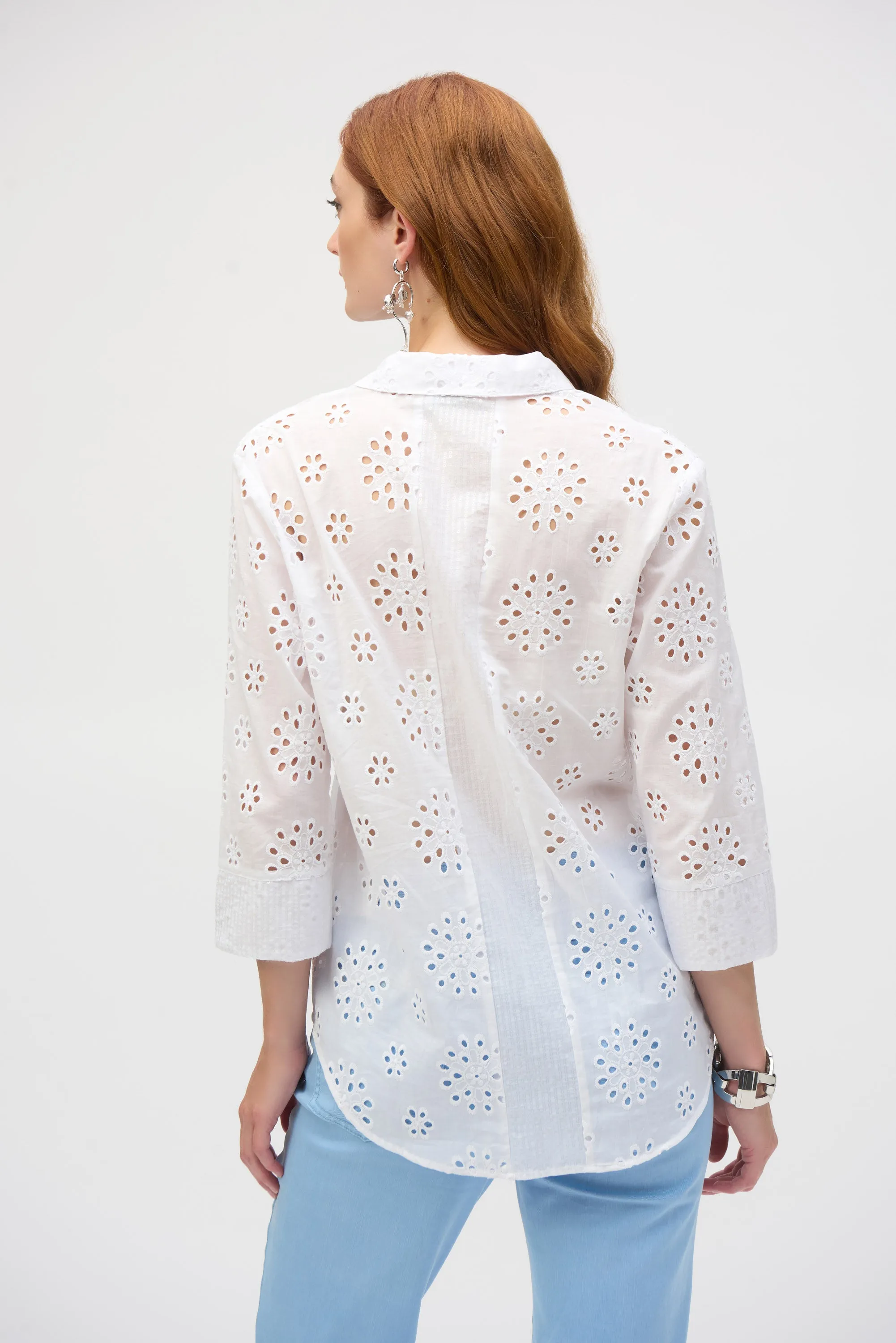 Joseph Ribkoff Cotton Embroidered Eyelet Boxy Blouse