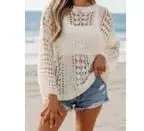 Ldc Hollow Out Knit Bracelet Sleeve Drop Shoulder Sweater