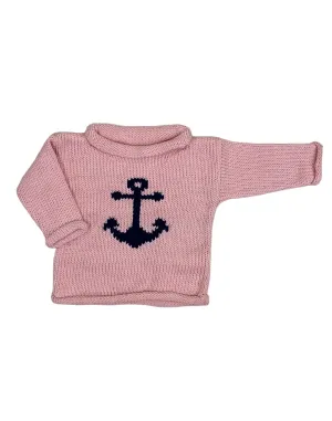 Light Pink and Navy Anchor Roll Neck Sweater