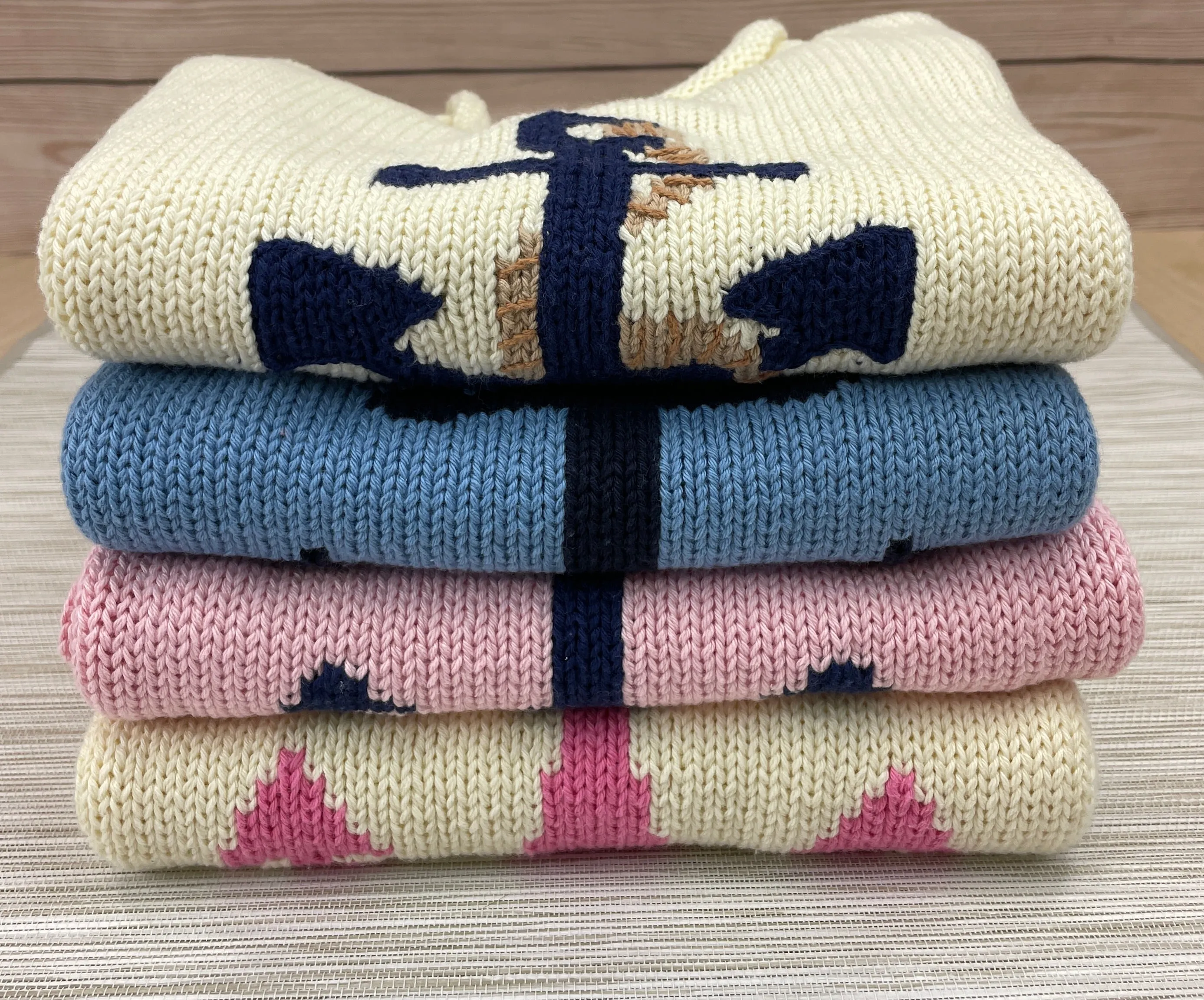 Light Pink and Navy Anchor Roll Neck Sweater