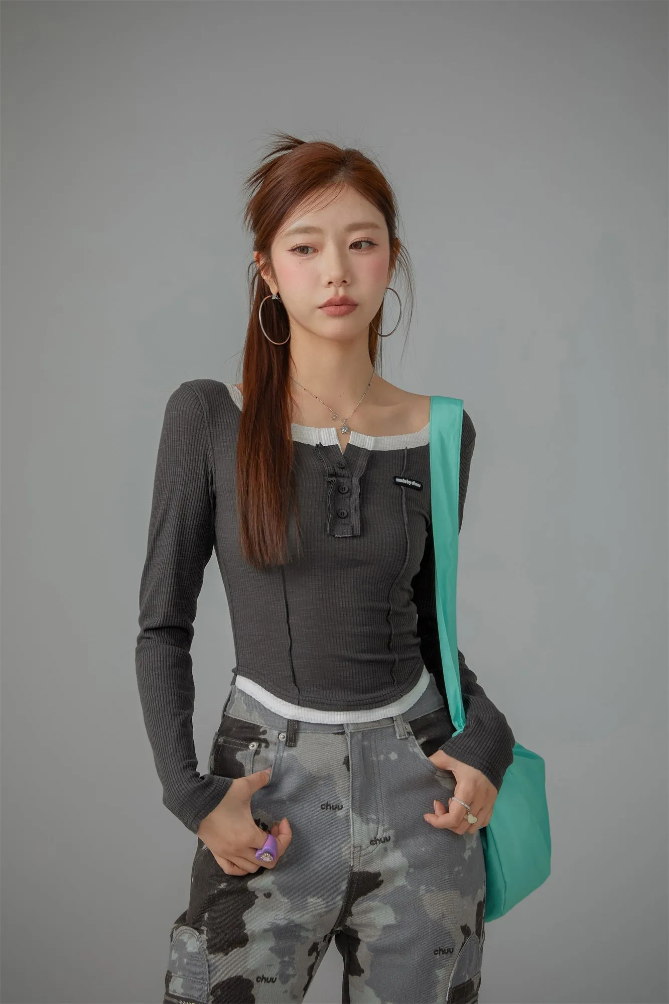Line Color Matching Slim T-Shirt
