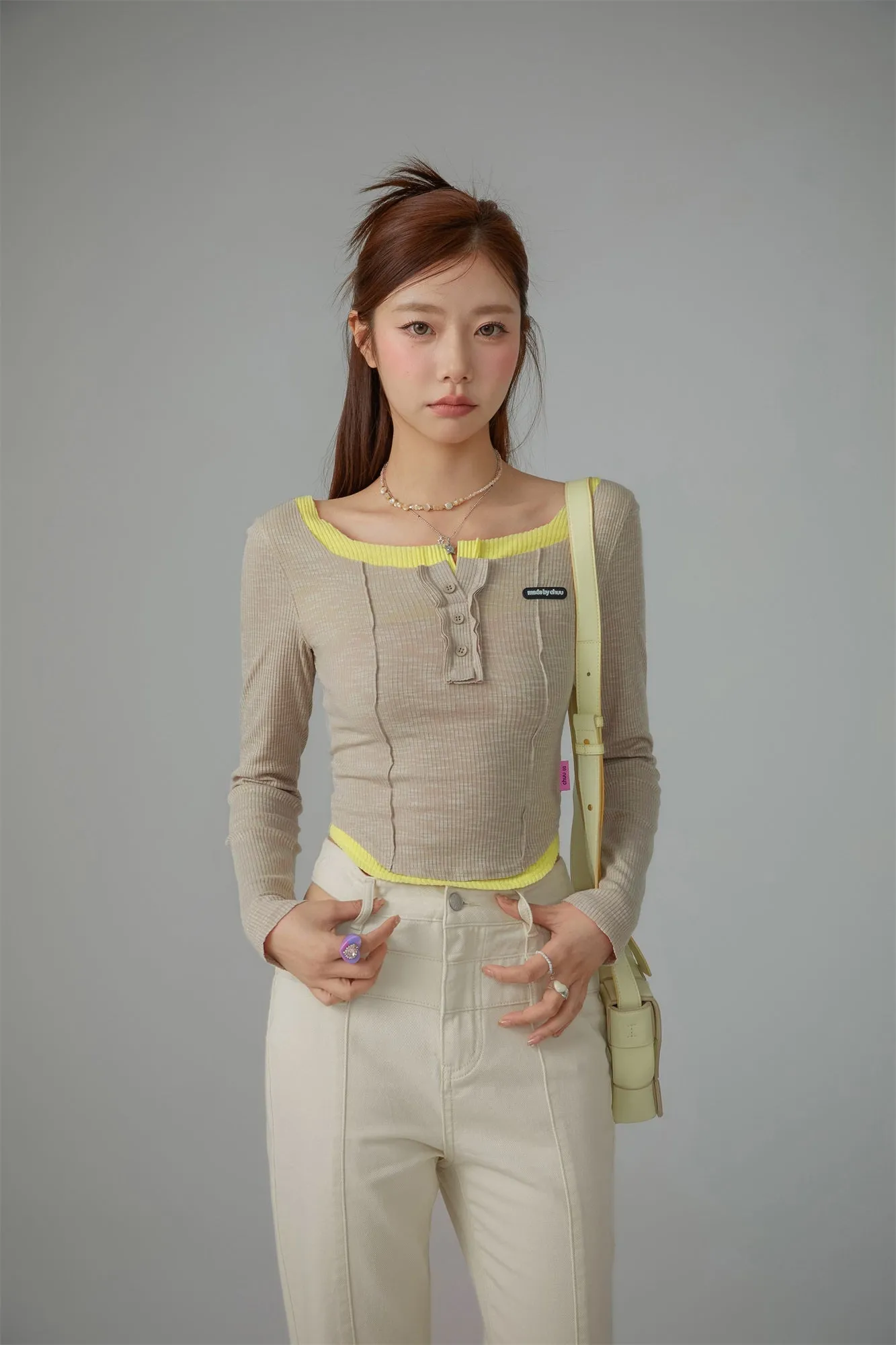 Line Color Matching Slim T-Shirt