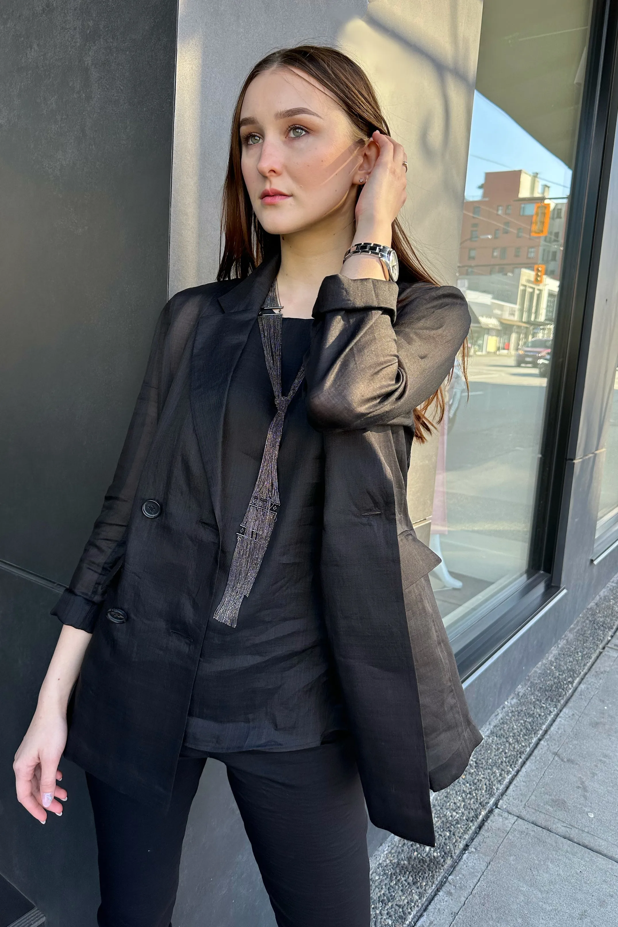 Lorena Antoniazzi Flowy Voile Sleeveless Top in Black