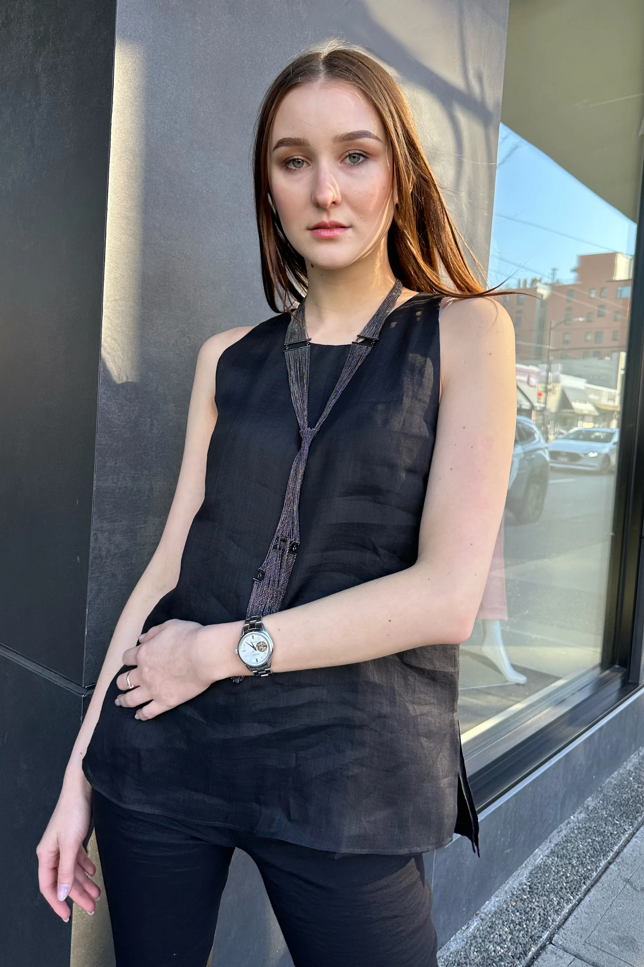Lorena Antoniazzi Flowy Voile Sleeveless Top in Black