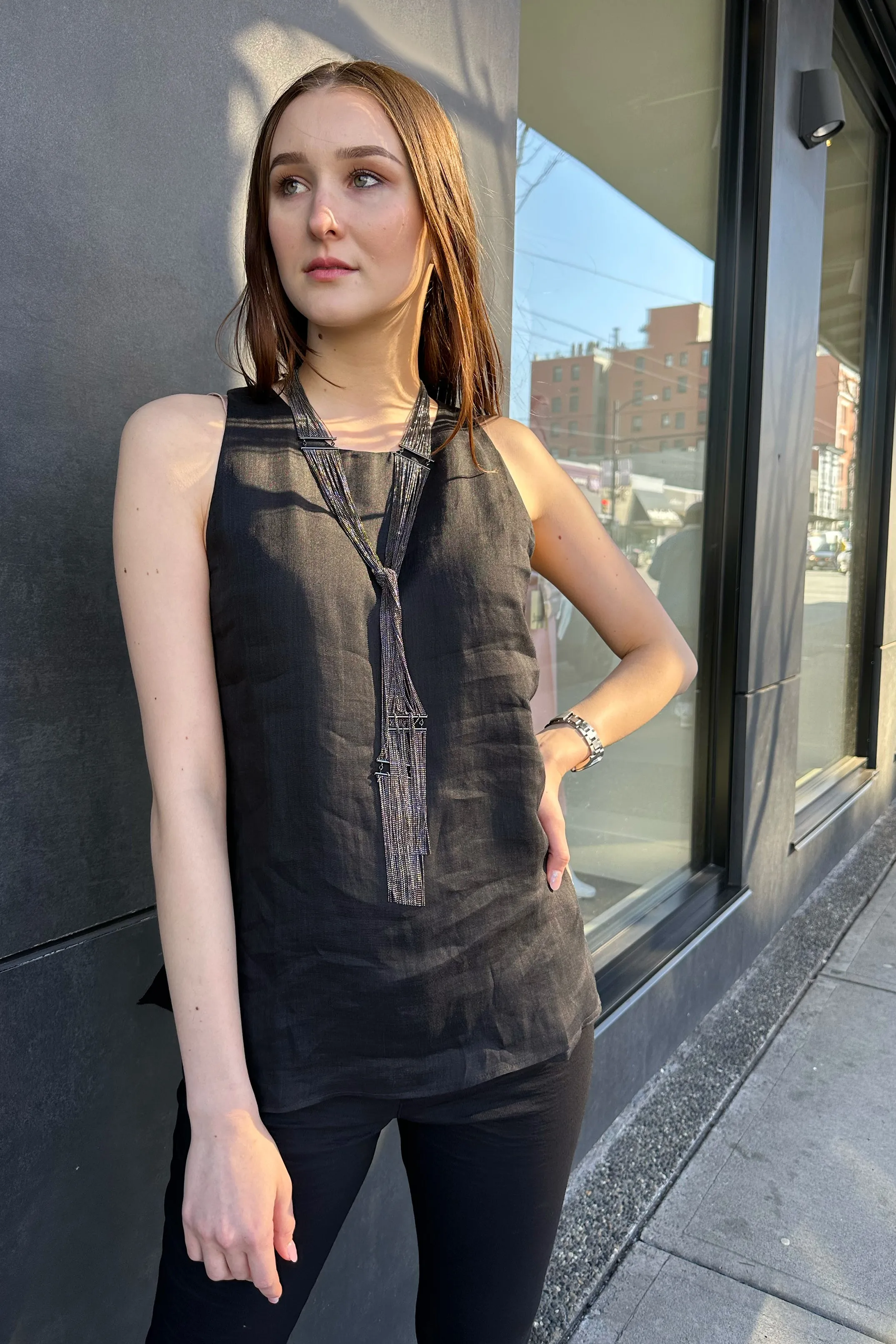 Lorena Antoniazzi Flowy Voile Sleeveless Top in Black
