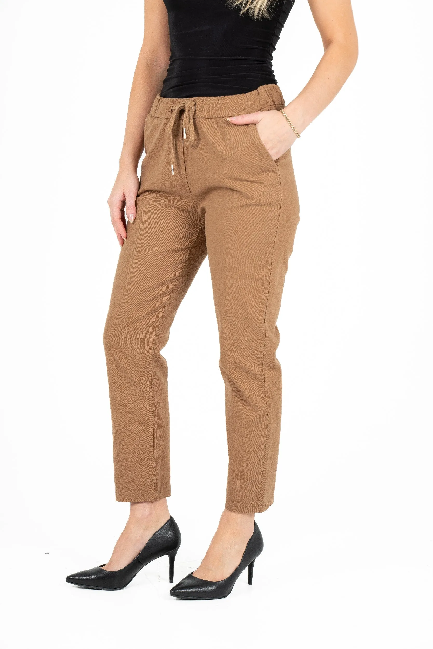 M Made in Italy – Adjustable Waist Tapered Leg Pull-On Pants