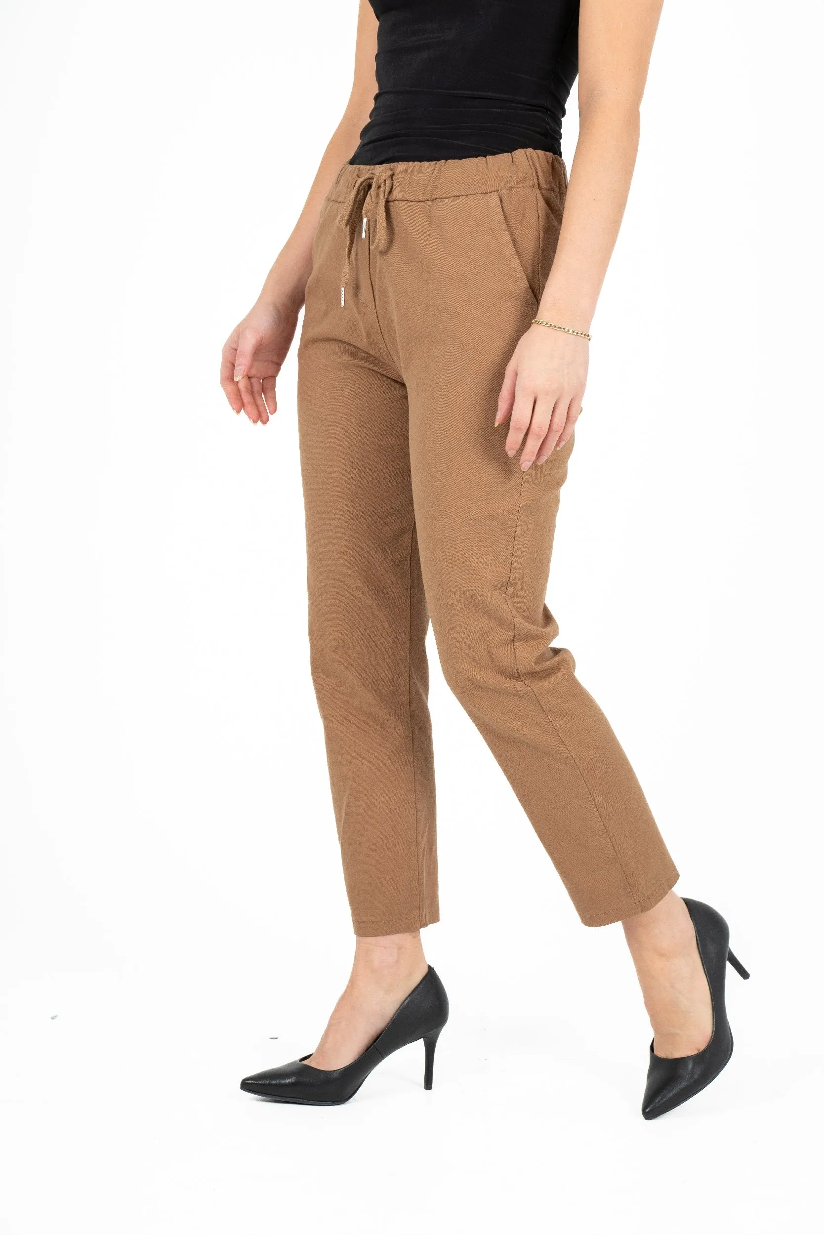 M Made in Italy – Adjustable Waist Tapered Leg Pull-On Pants