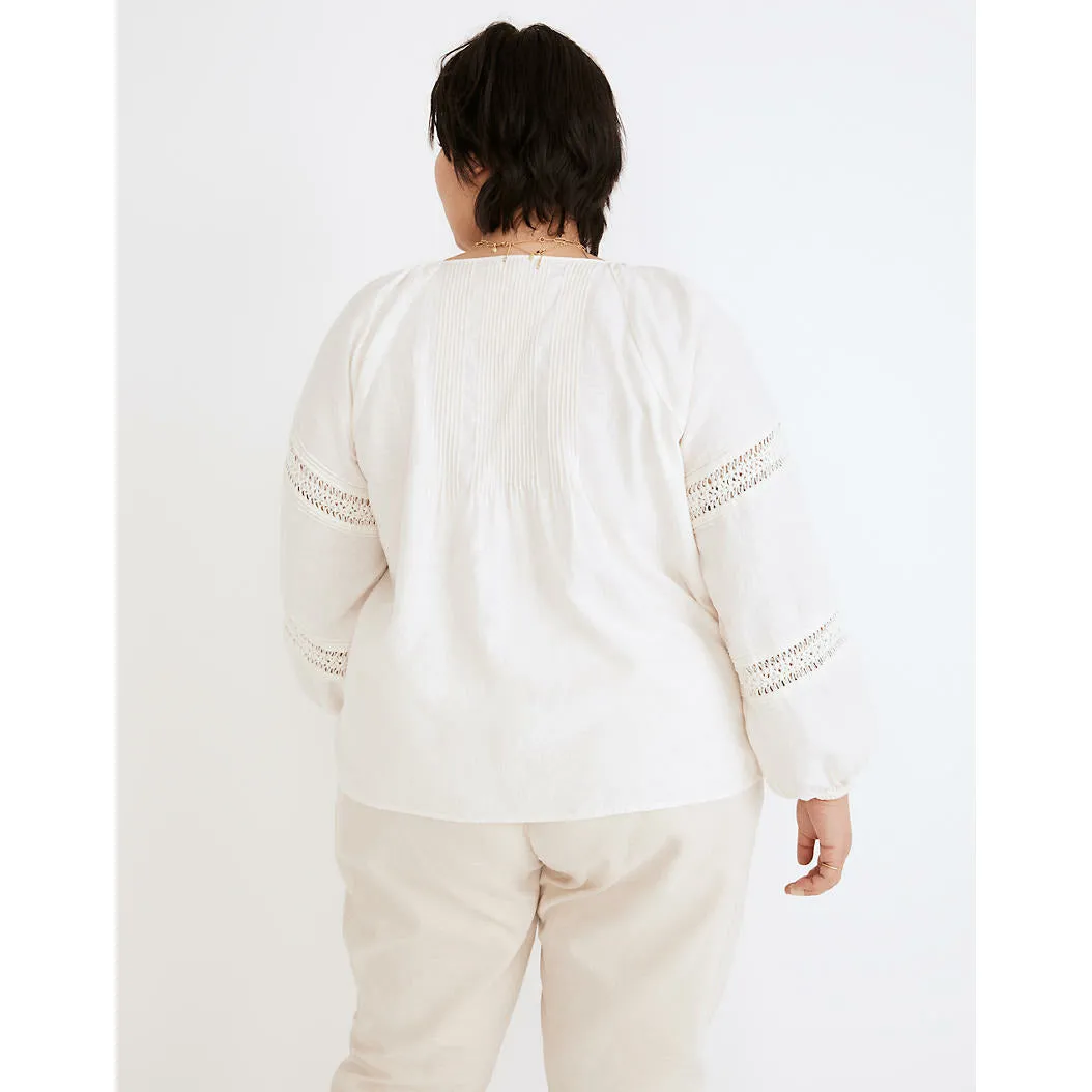 Madewell Linen-Blend Pintuck Peasant Top