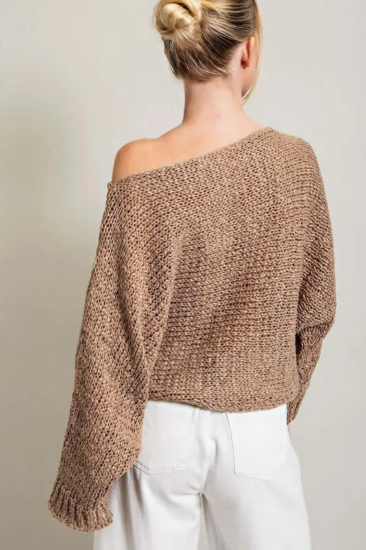 Mocha Loose Fit Knit Top Sweater
