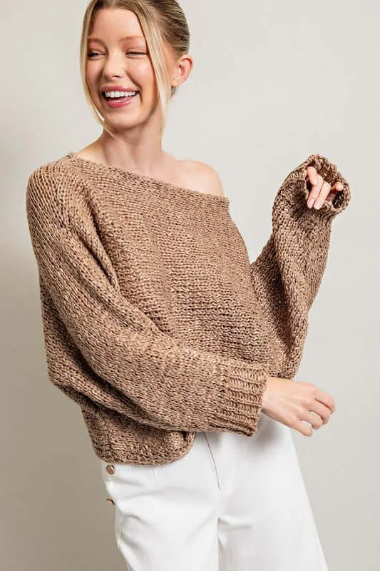 Mocha Loose Fit Knit Top Sweater