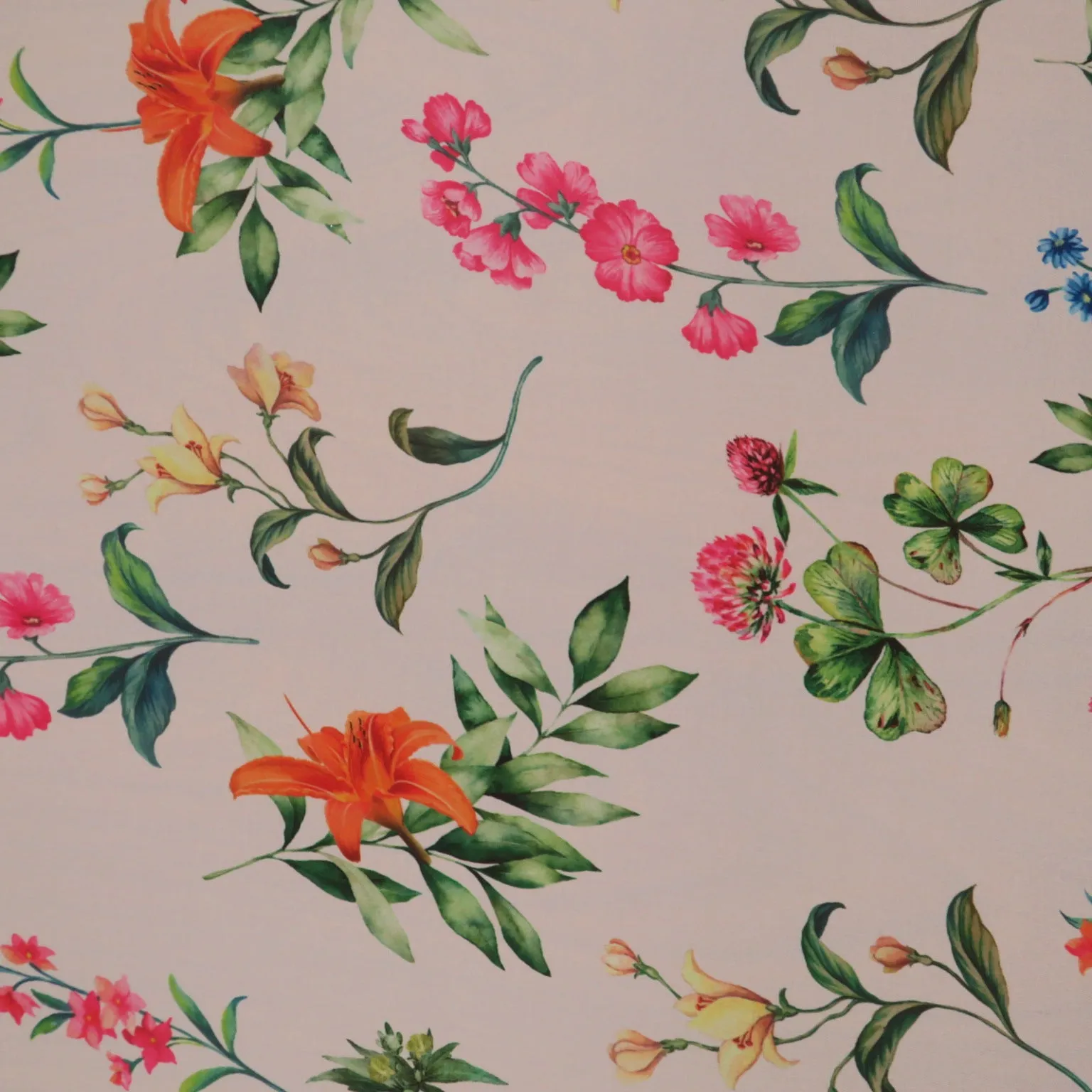 Multicolor Flowers on White Background Polyester Chiffon Fabric