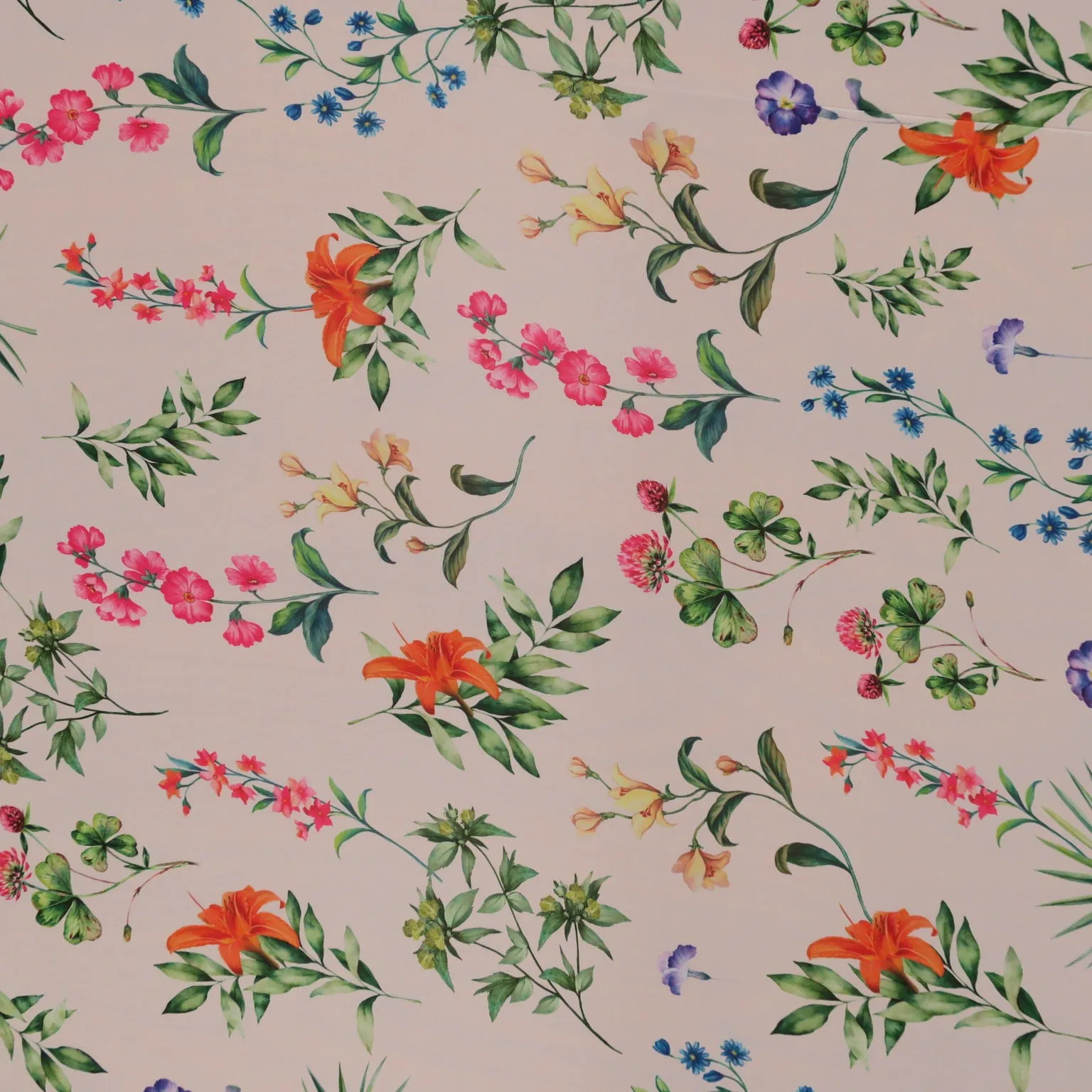 Multicolor Flowers on White Background Polyester Chiffon Fabric
