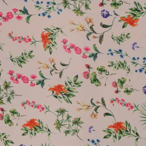 Multicolor Flowers on White Background Polyester Chiffon Fabric