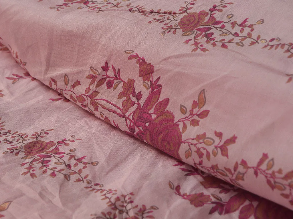 Pink Floral Premium Modal Chanderi Silk Fabric