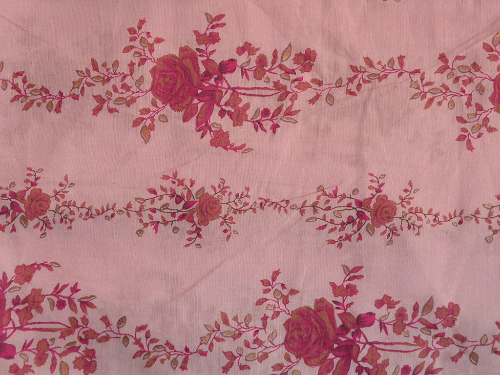 Pink Floral Premium Modal Chanderi Silk Fabric