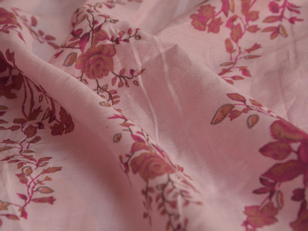 Pink Floral Premium Modal Chanderi Silk Fabric