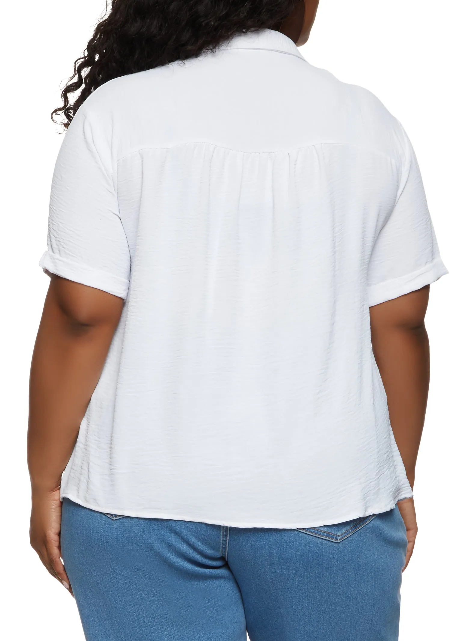 Plus Size Airy Pocket Button Down Shirt