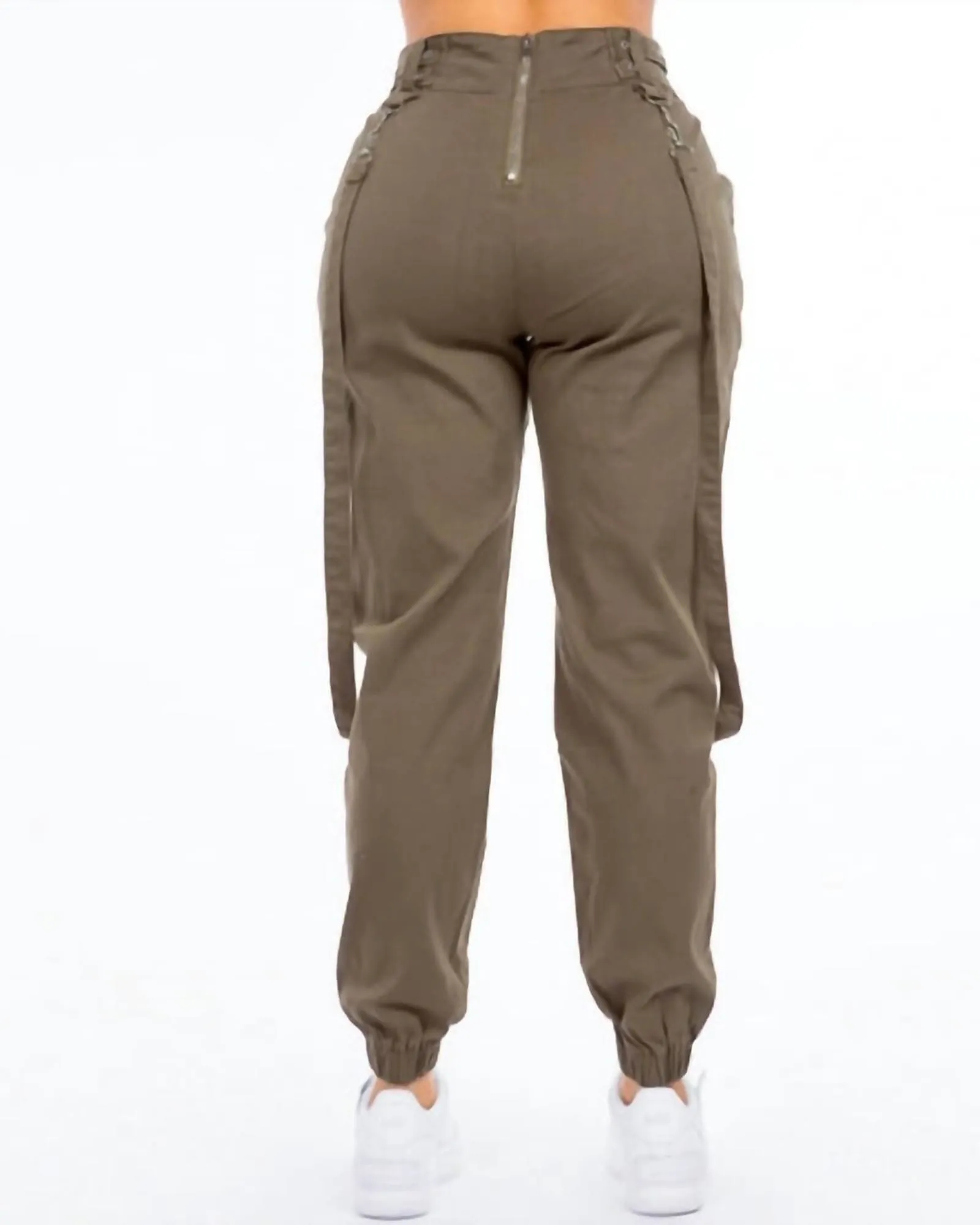 Plus Size High Waist Jogger Pants With Suspenders In Army Green | Army Green
