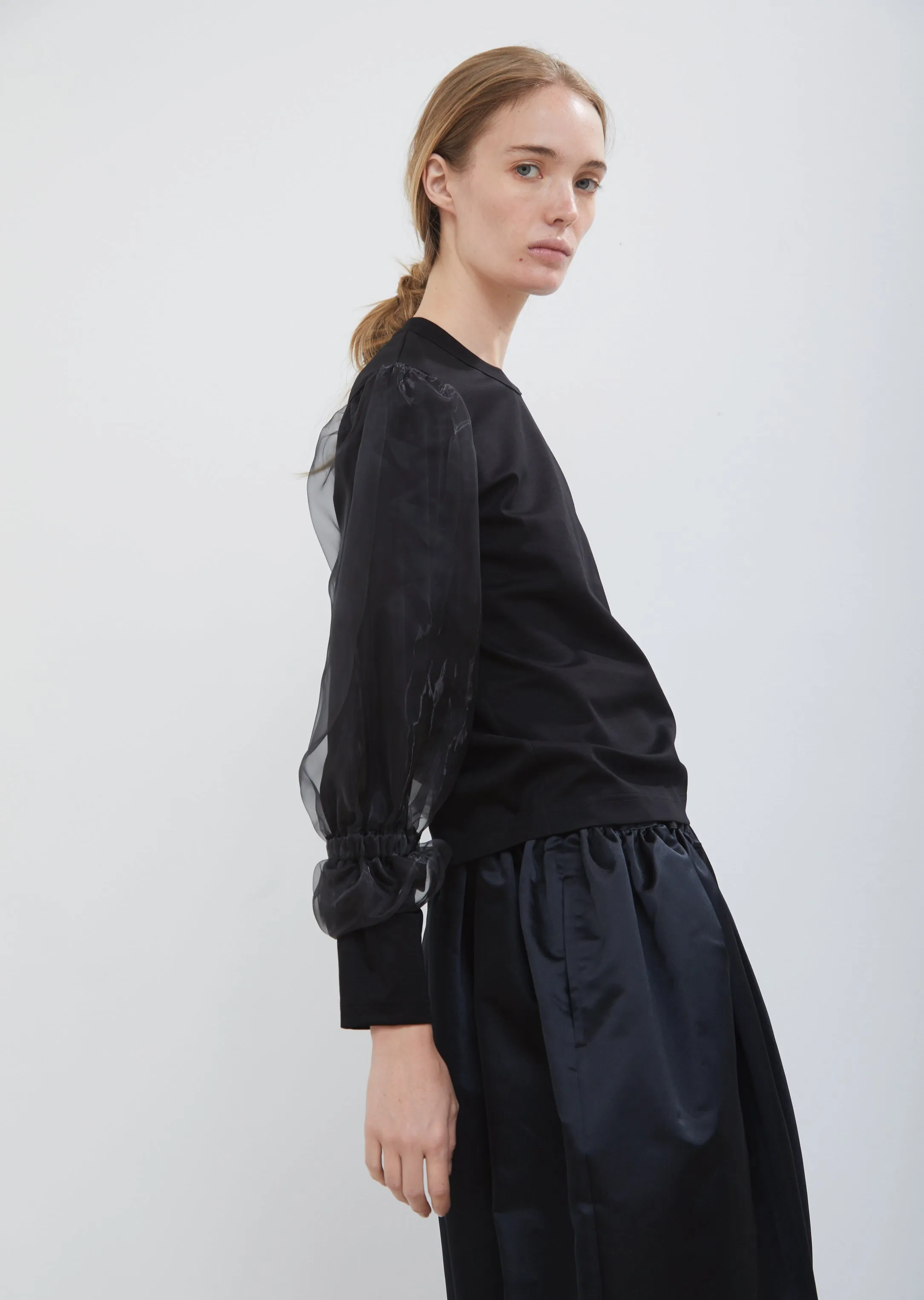 Ponte and Organdy Long Sleeve Top