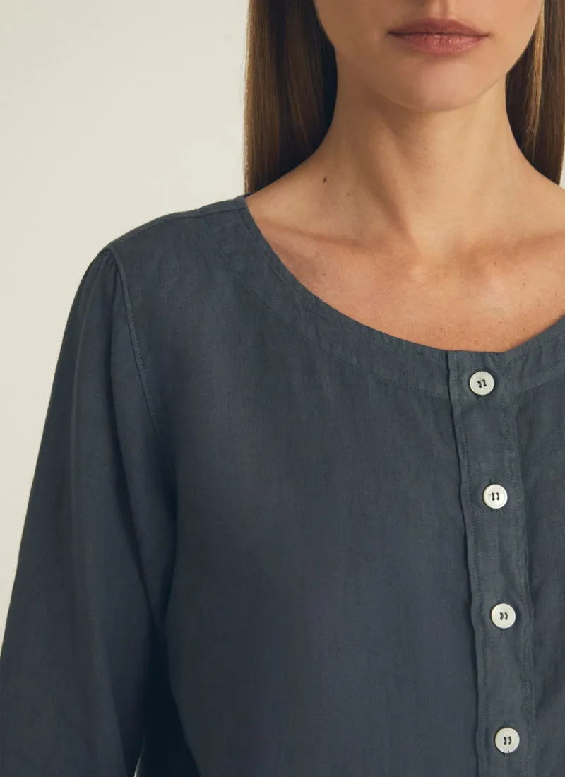 Popover Three-Quarter Sleeve Linen Top