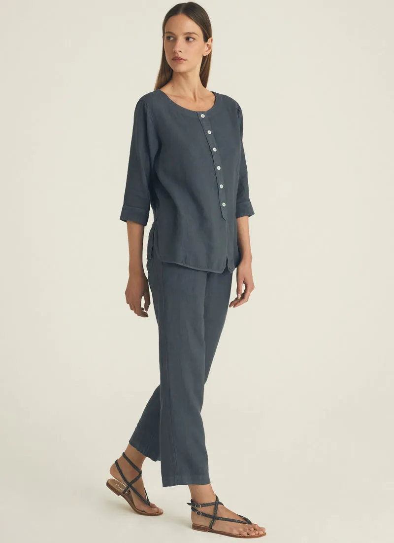 Popover Three-Quarter Sleeve Linen Top