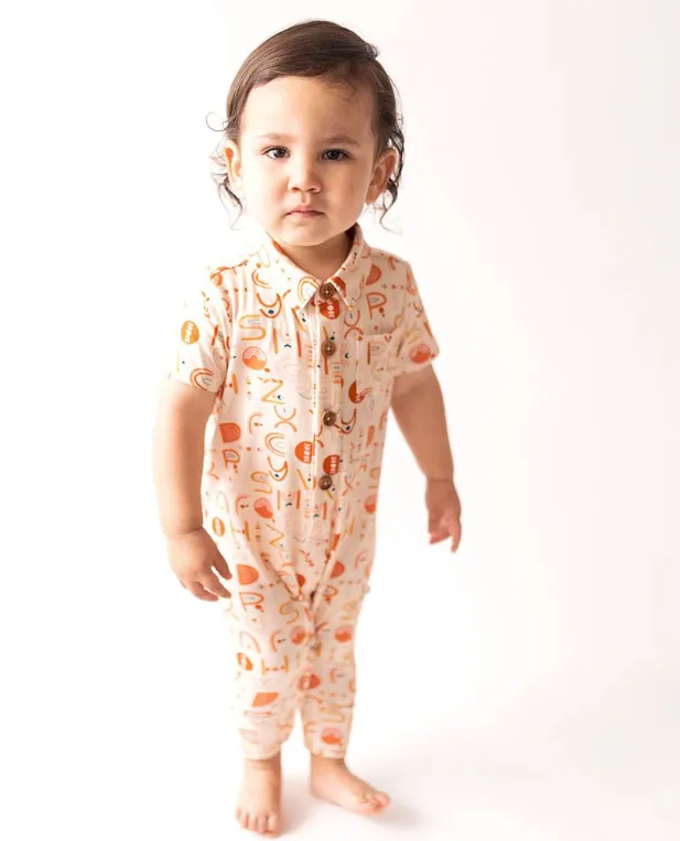 Posh Peanut Baby Alphabet Medley Collared Romper