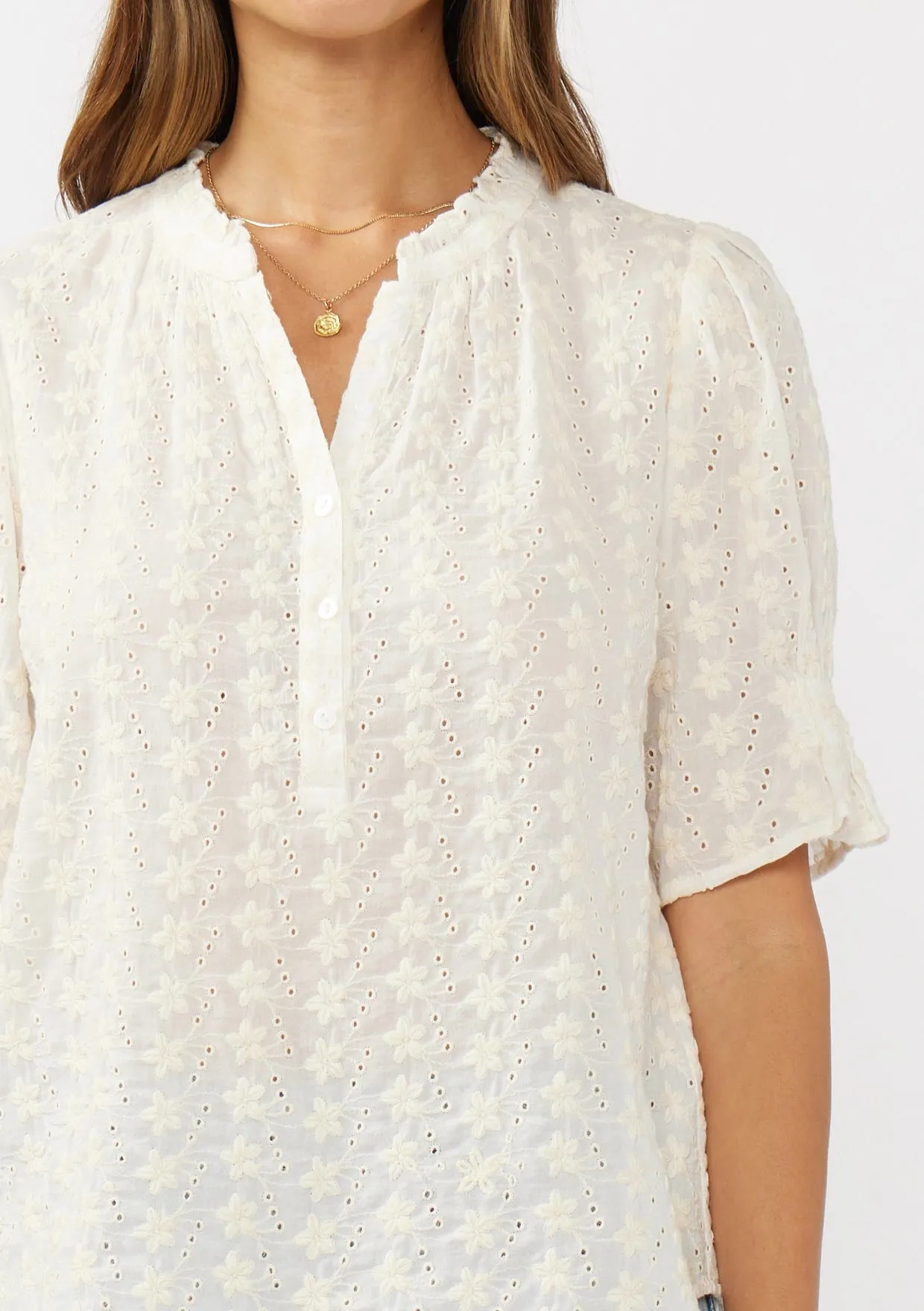 Puff Sleeve Eyelet Blouse