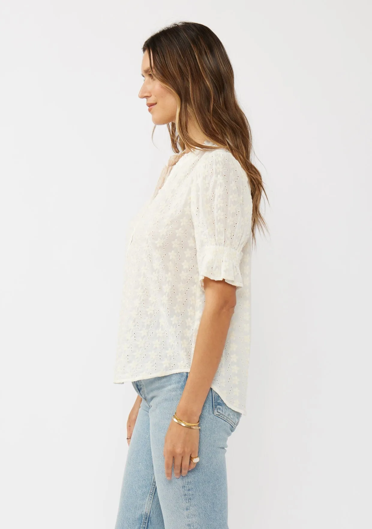 Puff Sleeve Eyelet Blouse
