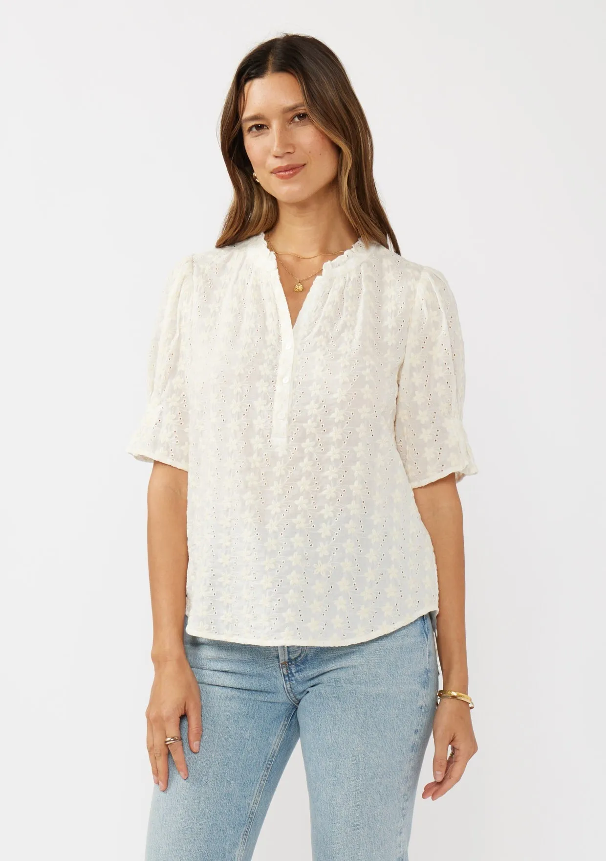 Puff Sleeve Eyelet Blouse