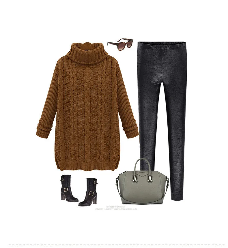 Pullover High Neck Knit Twist Long Sleeve Side Slit Sweater