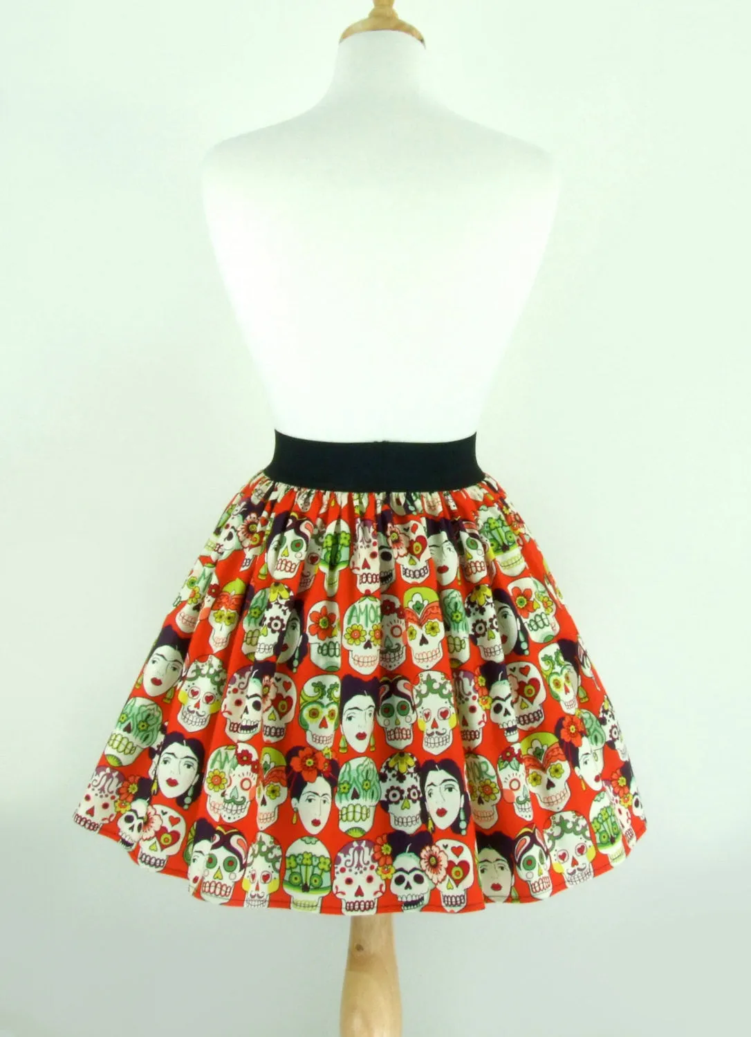 "Lindy" Frida and Skulls Orange Skirt
