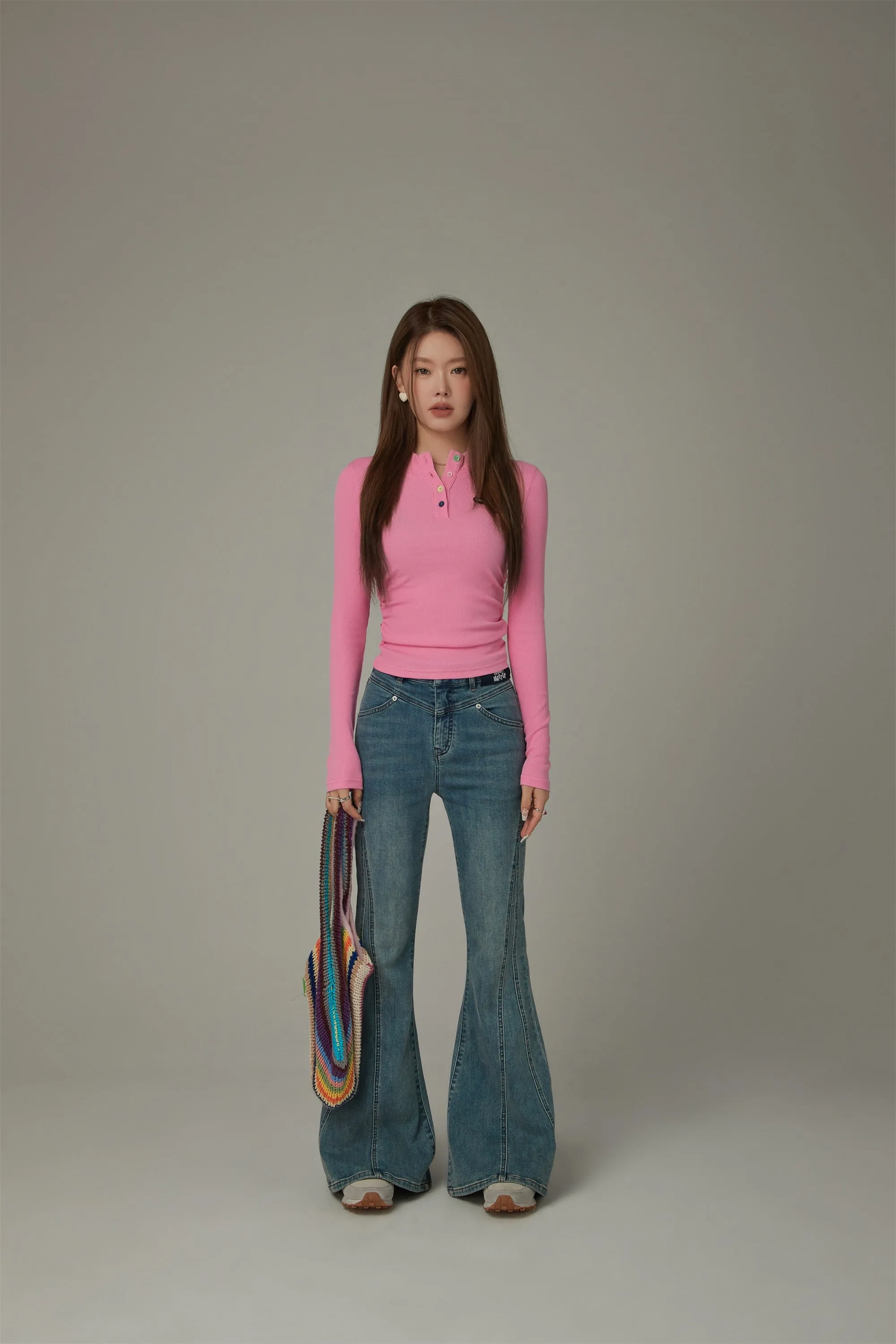 Rainbow Button Slim T-Shirt