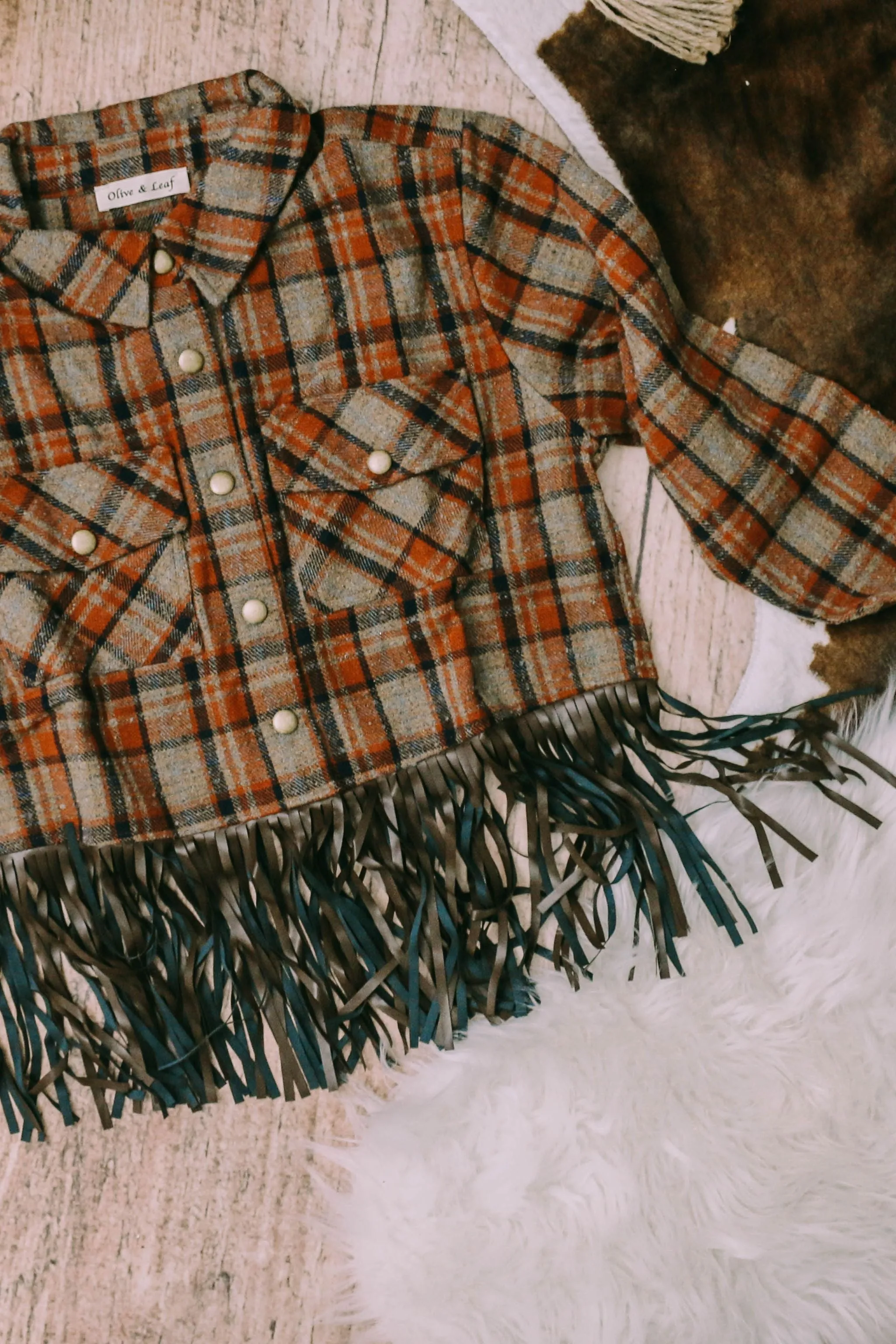 Saratoga Cropped Plaid Fringe Jacket