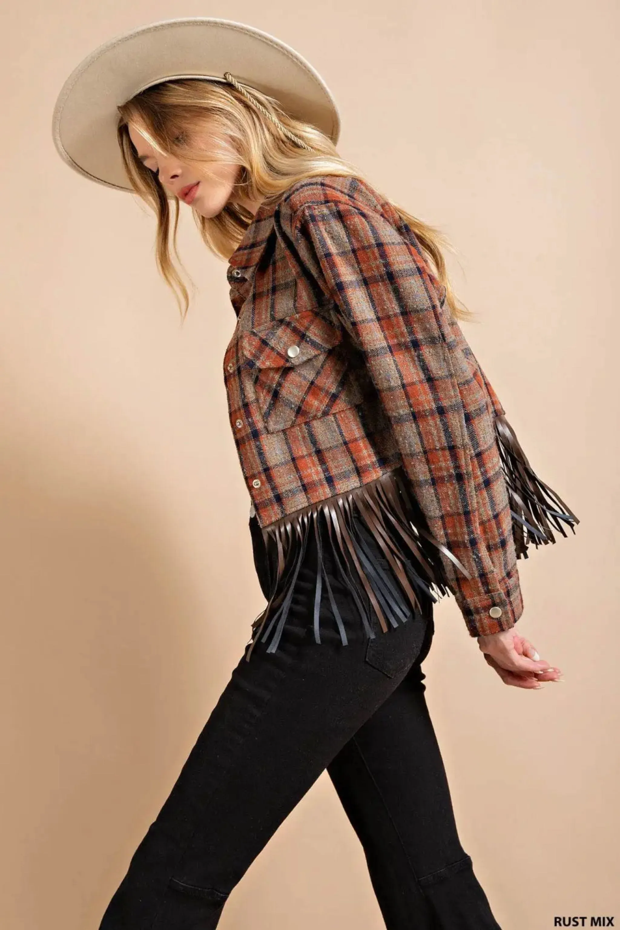 Saratoga Cropped Plaid Fringe Jacket