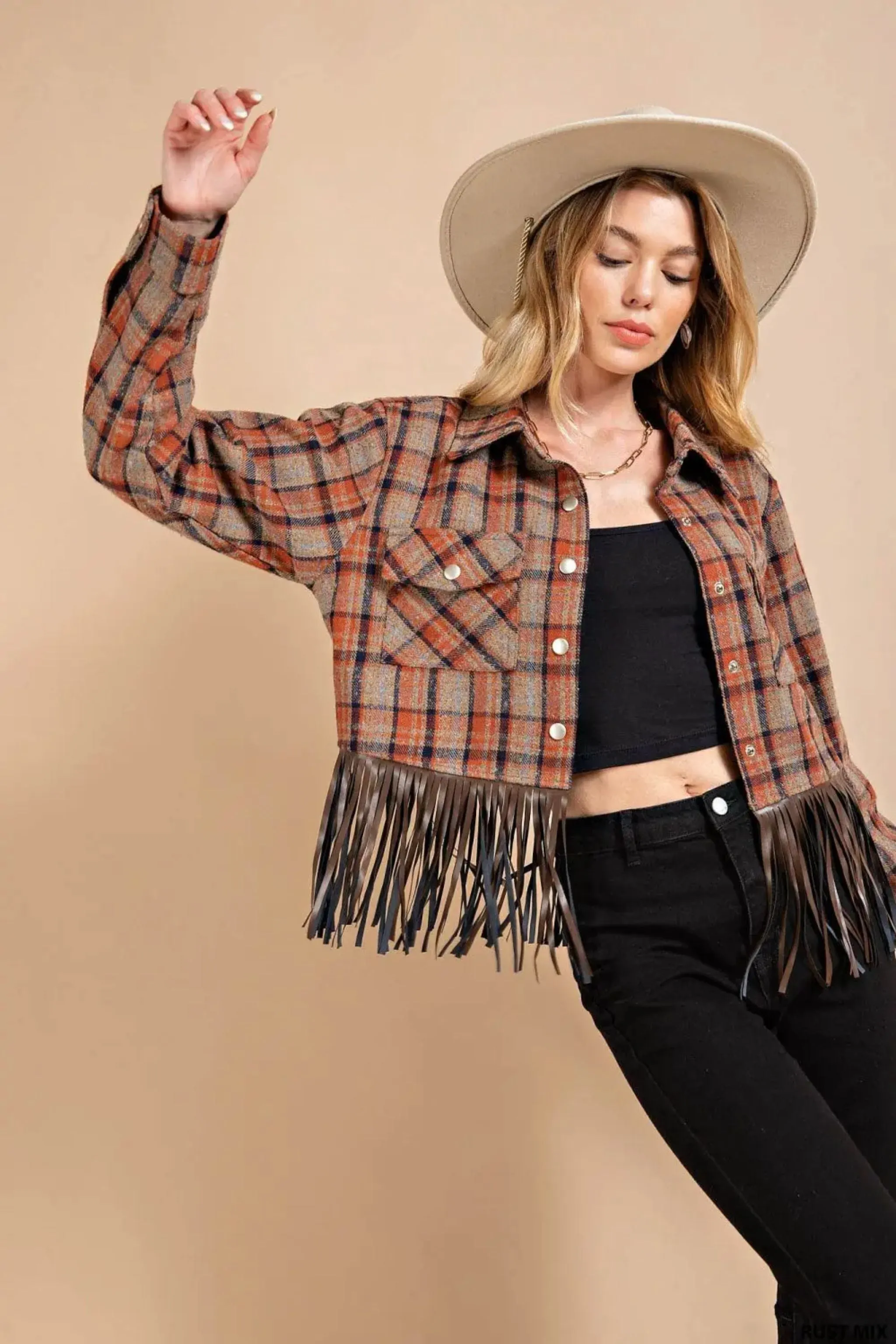 Saratoga Cropped Plaid Fringe Jacket