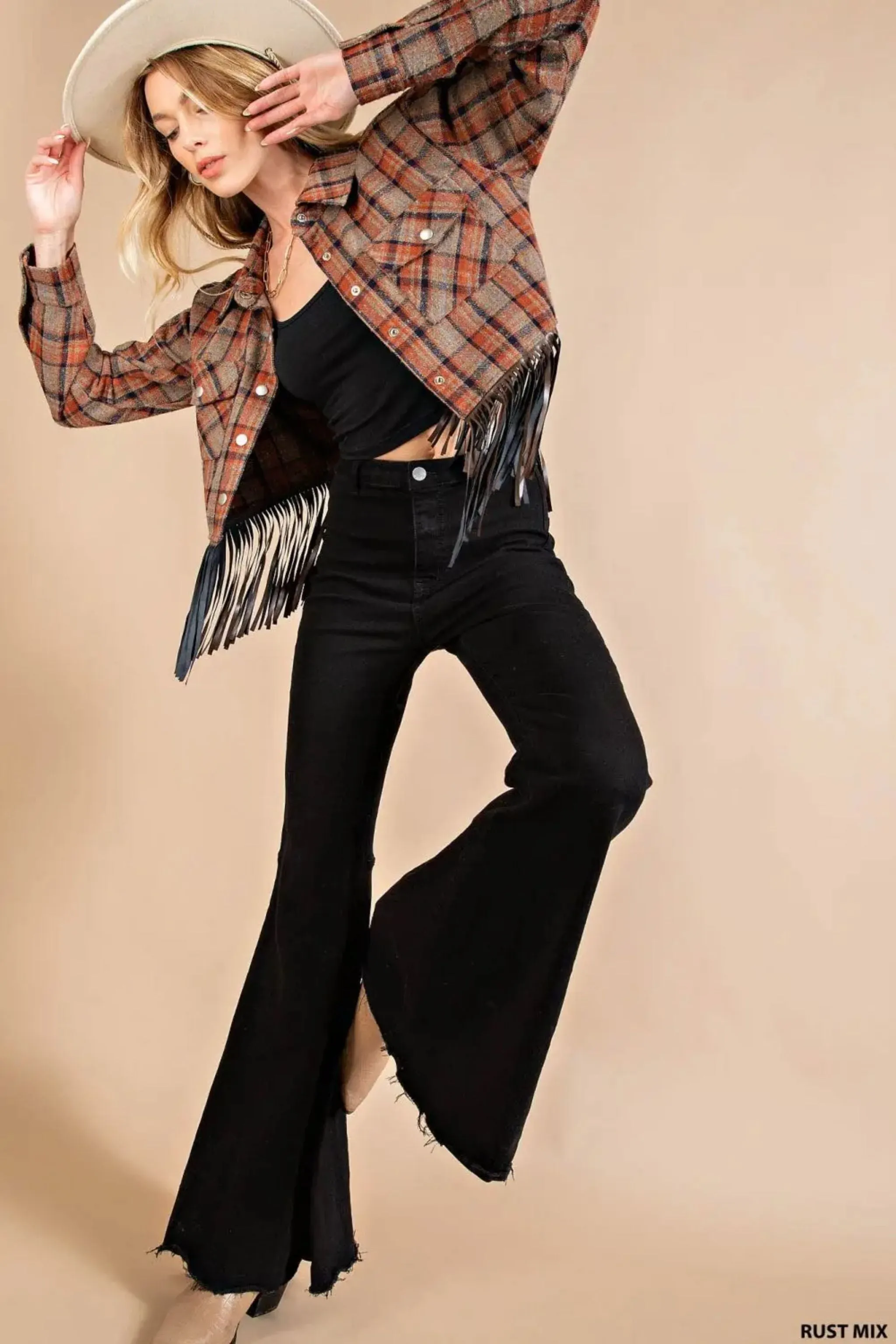Saratoga Cropped Plaid Fringe Jacket