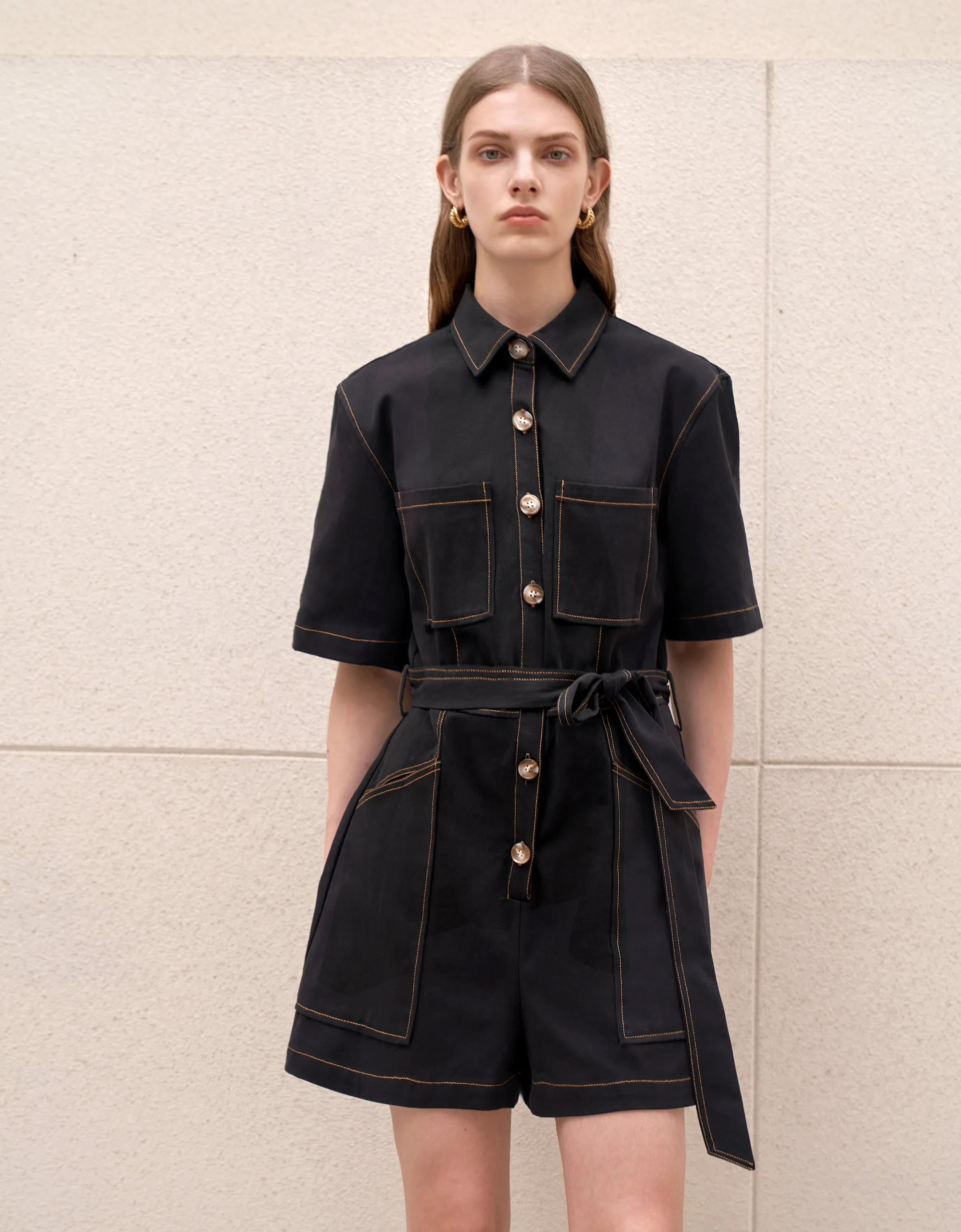 Self-tie Patch Pocket Romper