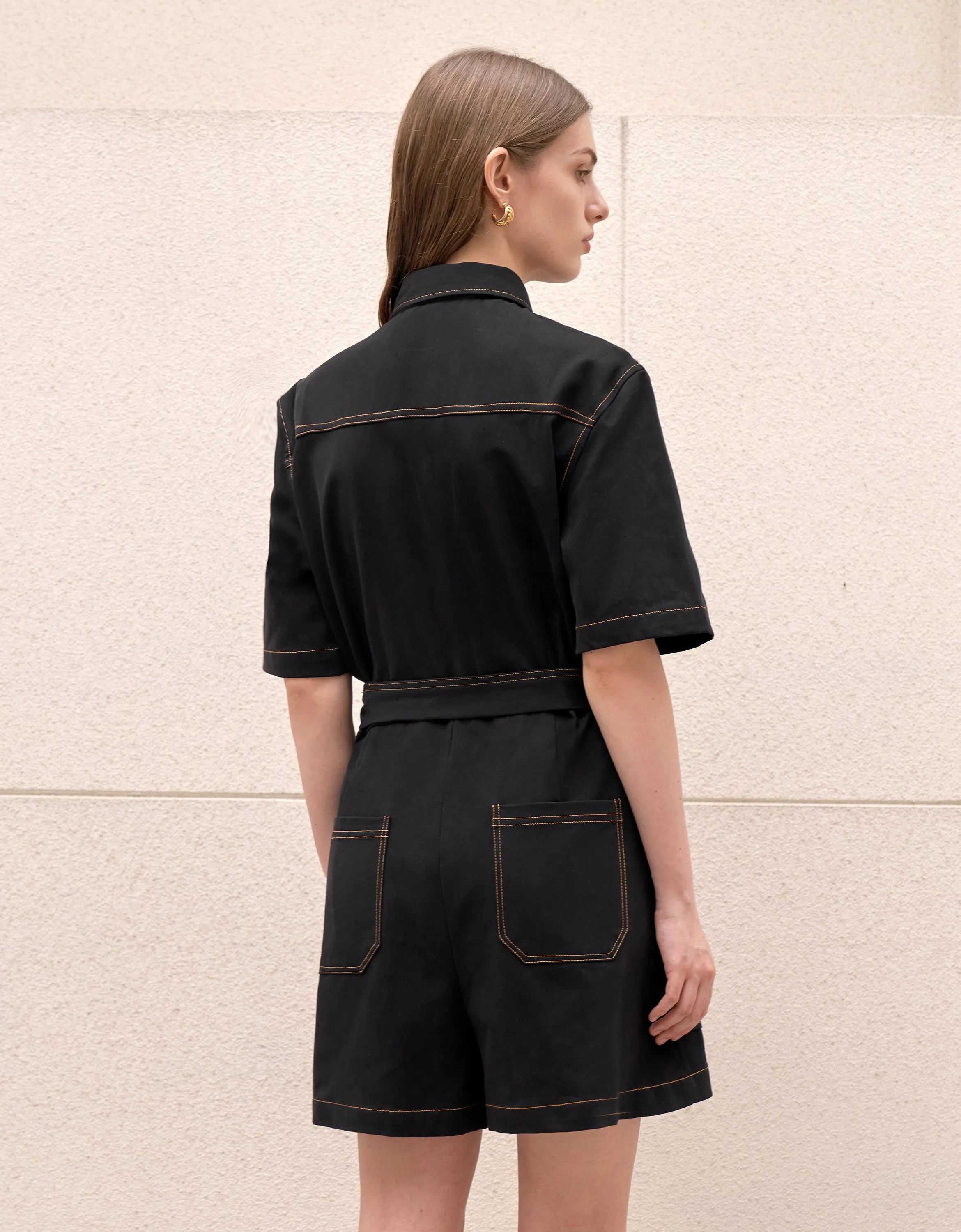 Self-tie Patch Pocket Romper