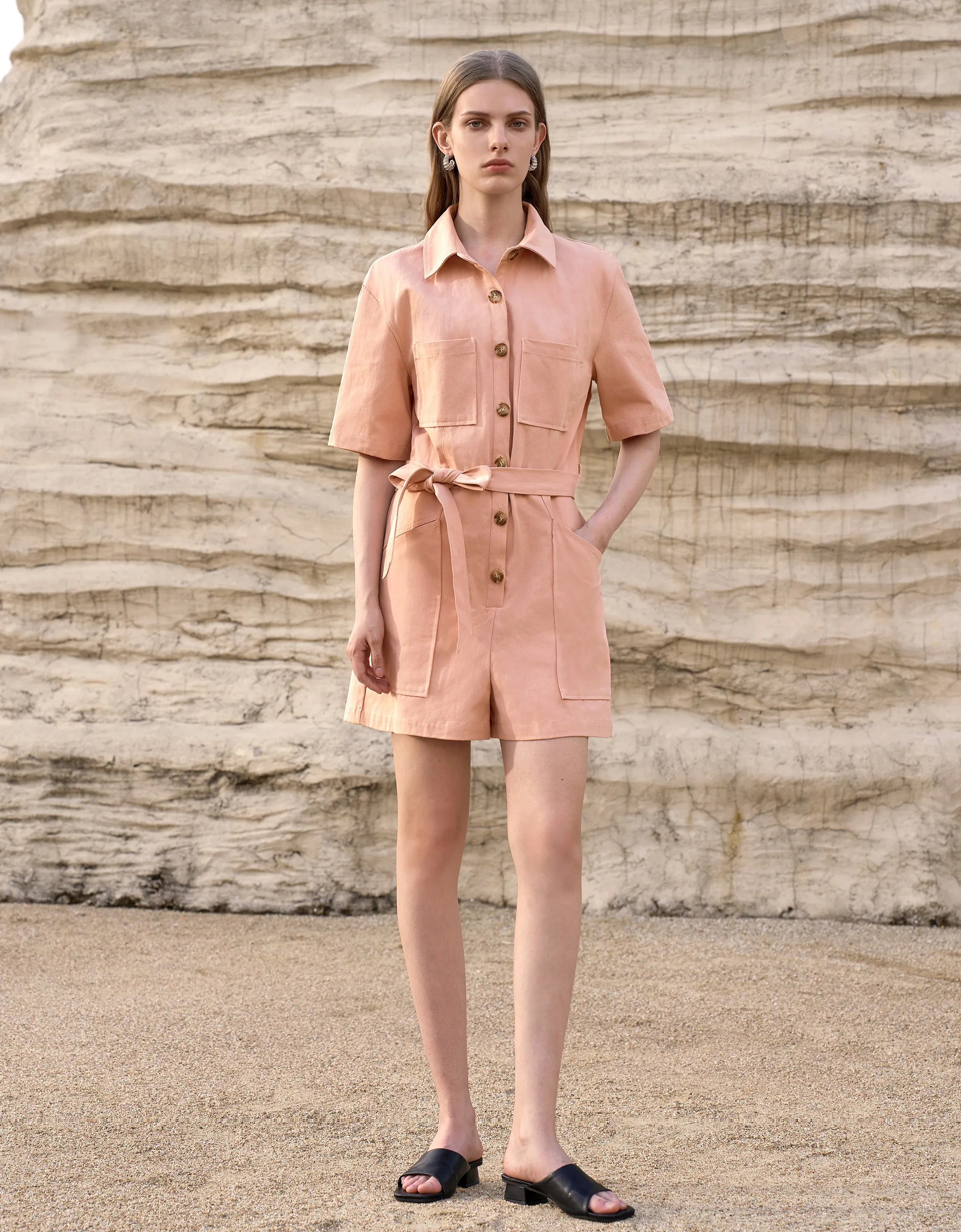 Self-tie Patch Pocket Romper