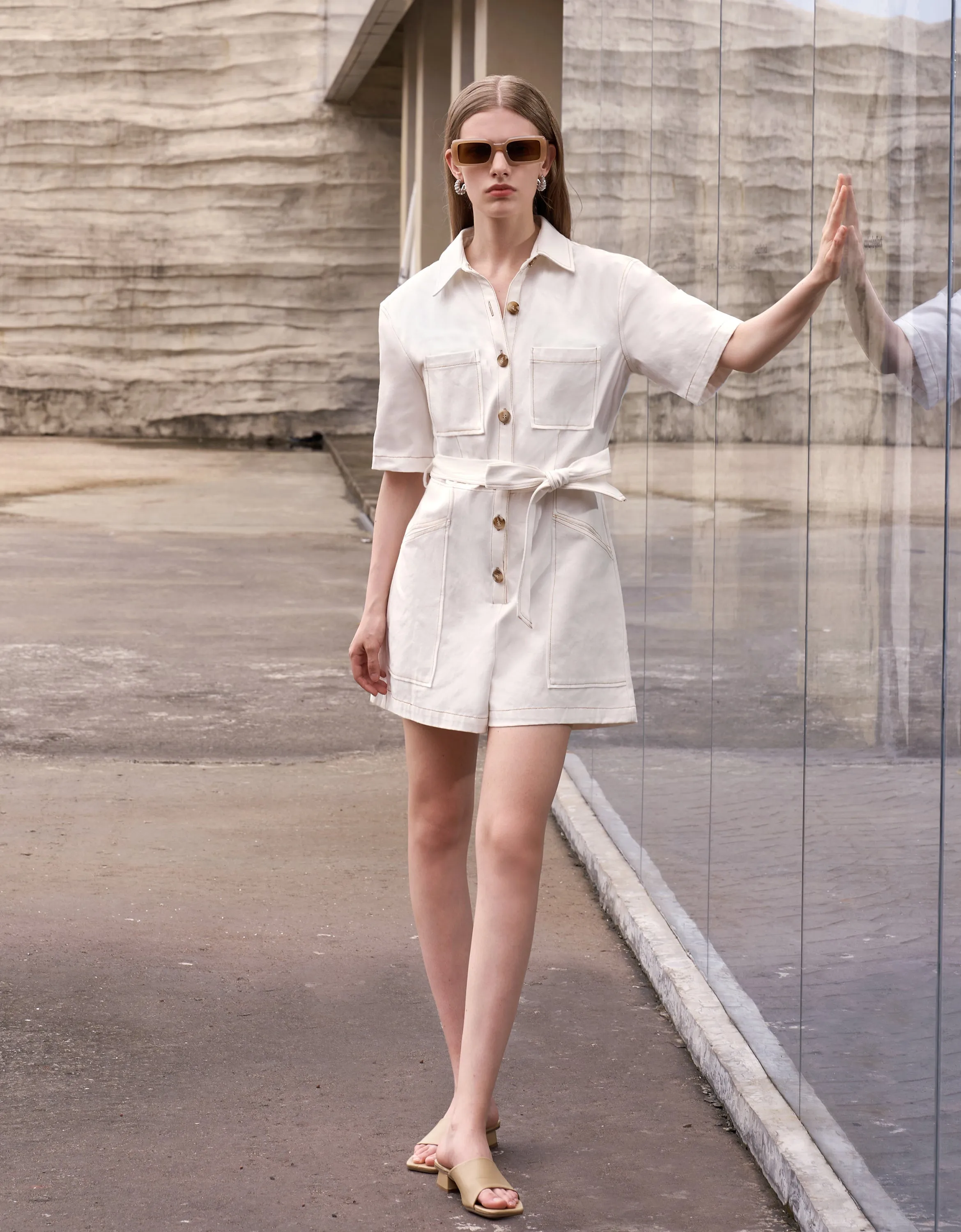 Self-tie Patch Pocket Romper