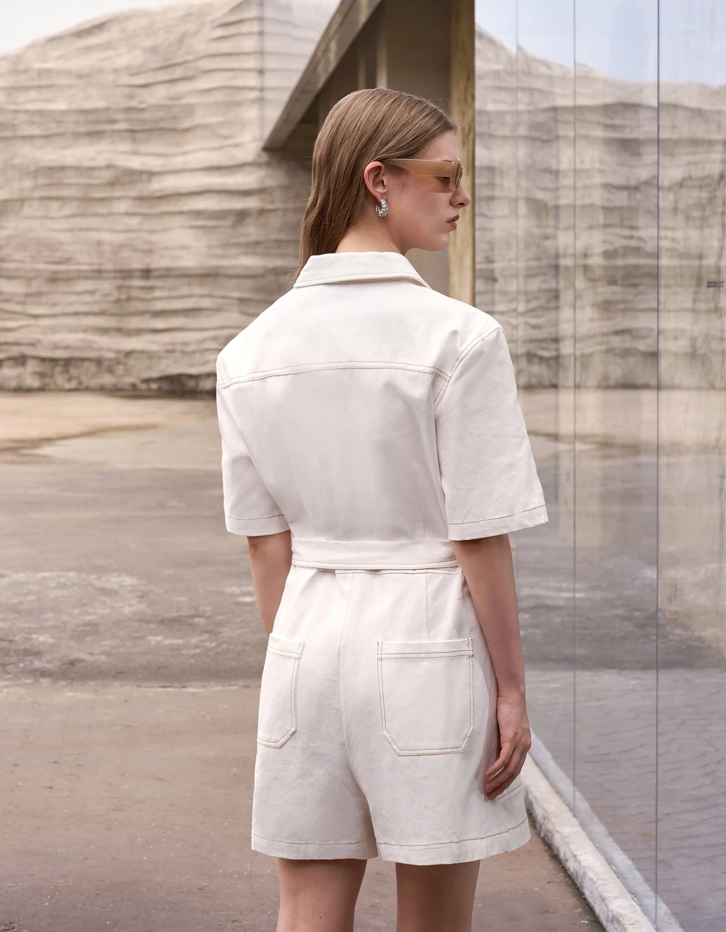Self-tie Patch Pocket Romper