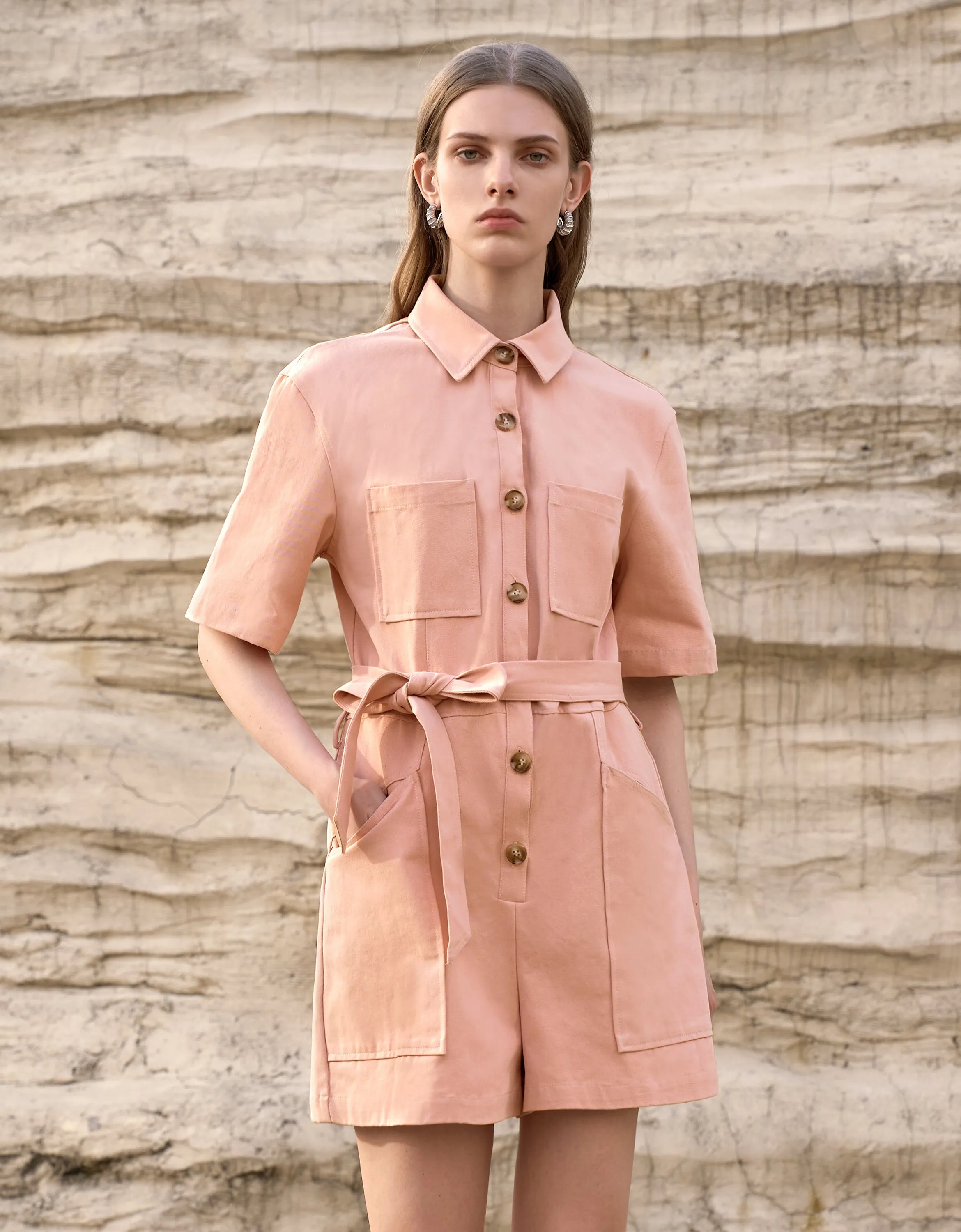 Self-tie Patch Pocket Romper