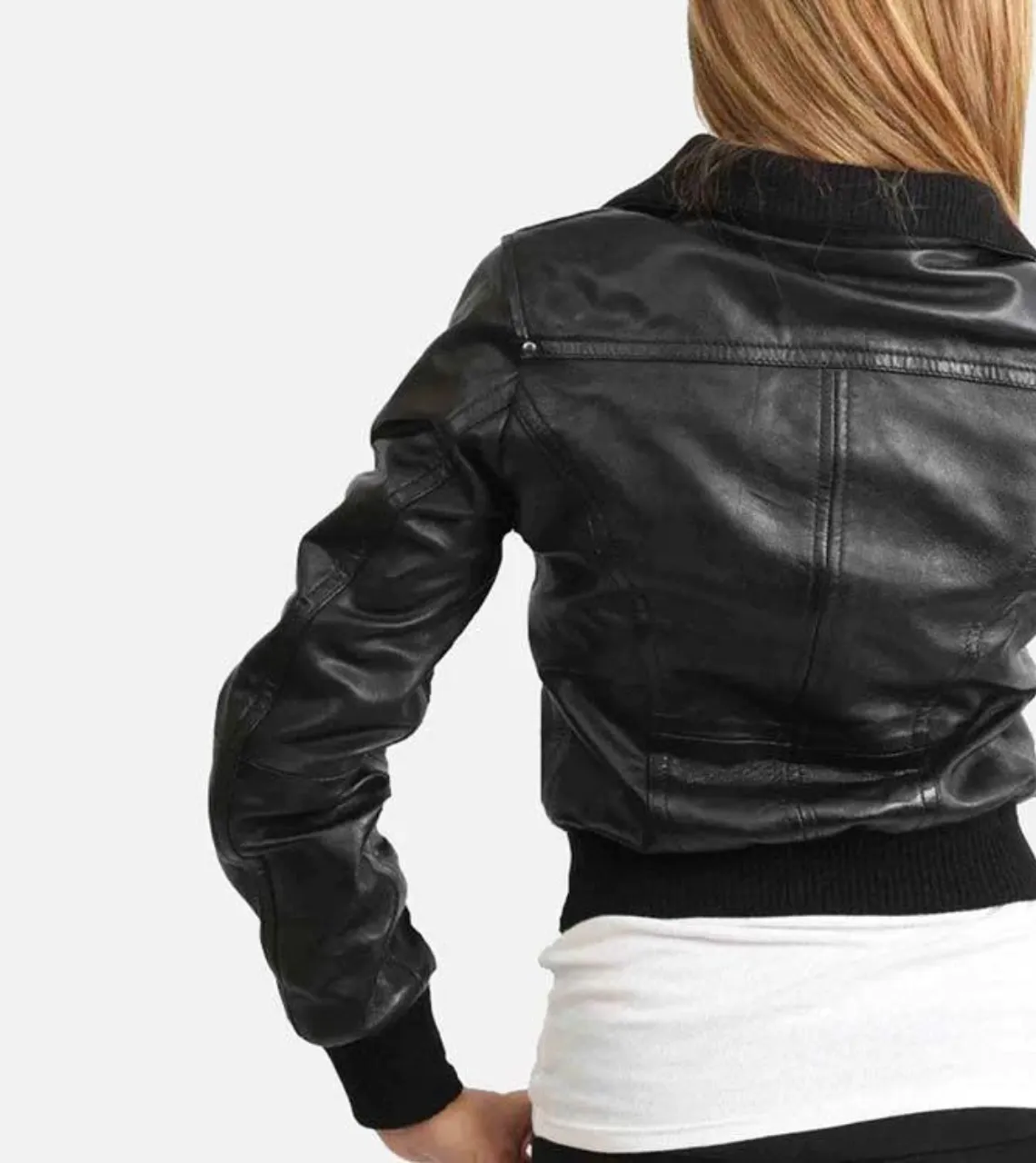 Short Women’s Leather Bomber Jacket